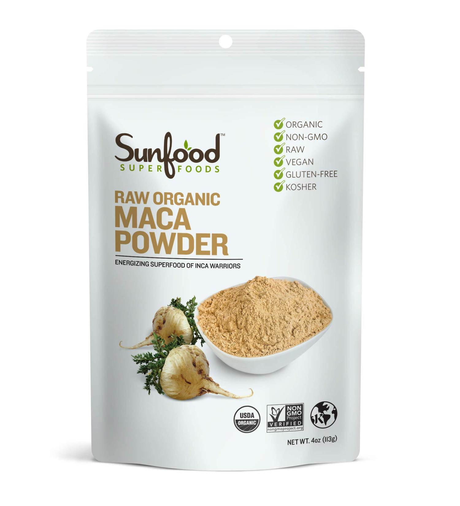 Sunfood Organic Raw Maca Powder 4 oz - Superfood for Energy & Wellness - Buy Online on GoSupps.com