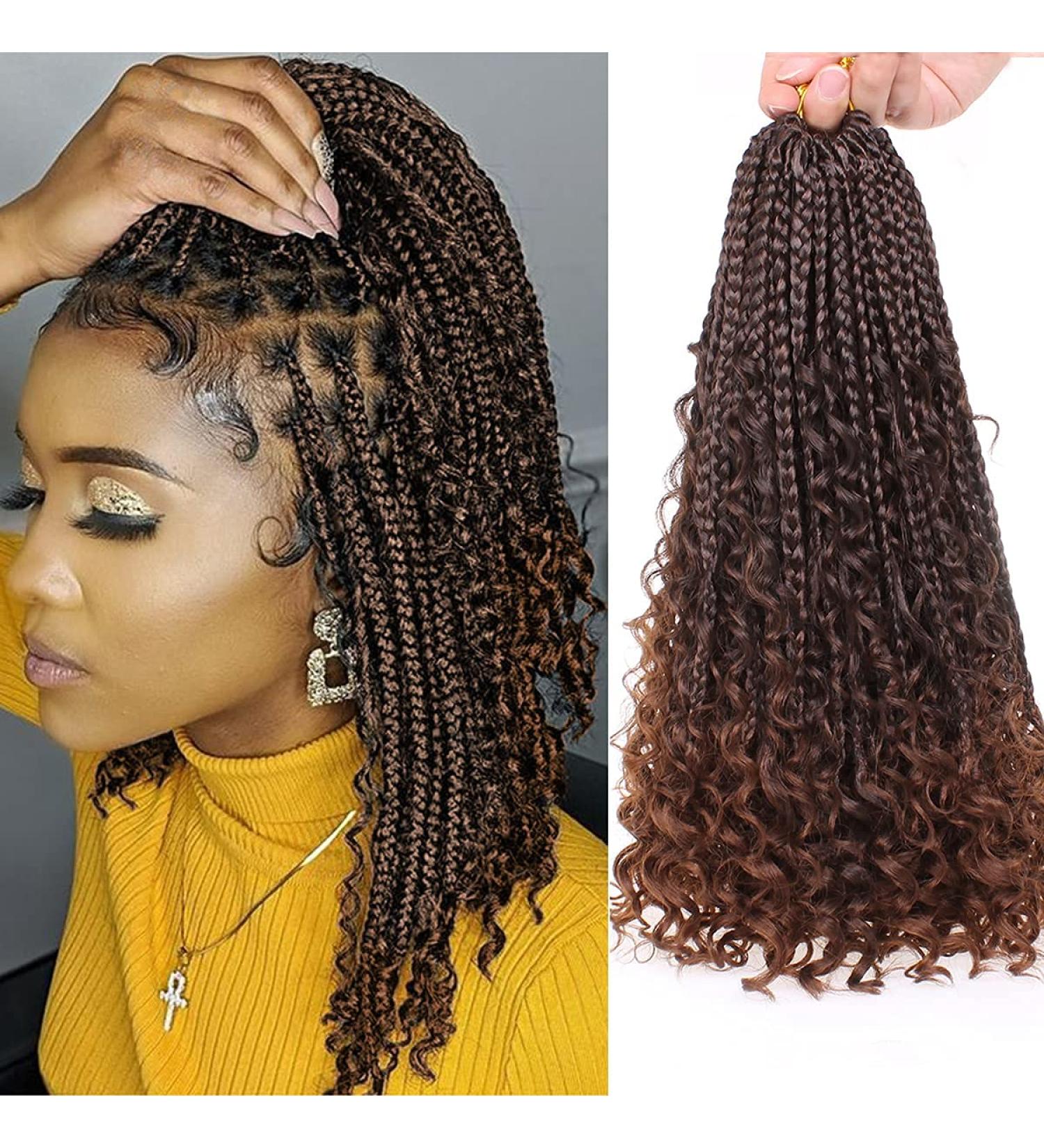Yamolesuny Boho Bob Box Braids Crochet Hair with Curly Ends Pre-looped Goddess Locs Crochet Curly Hair Braiding Hair Extensions 3X Bohemian Locs Crochet Braiding Hair For Black Women(14 Inch T30#)