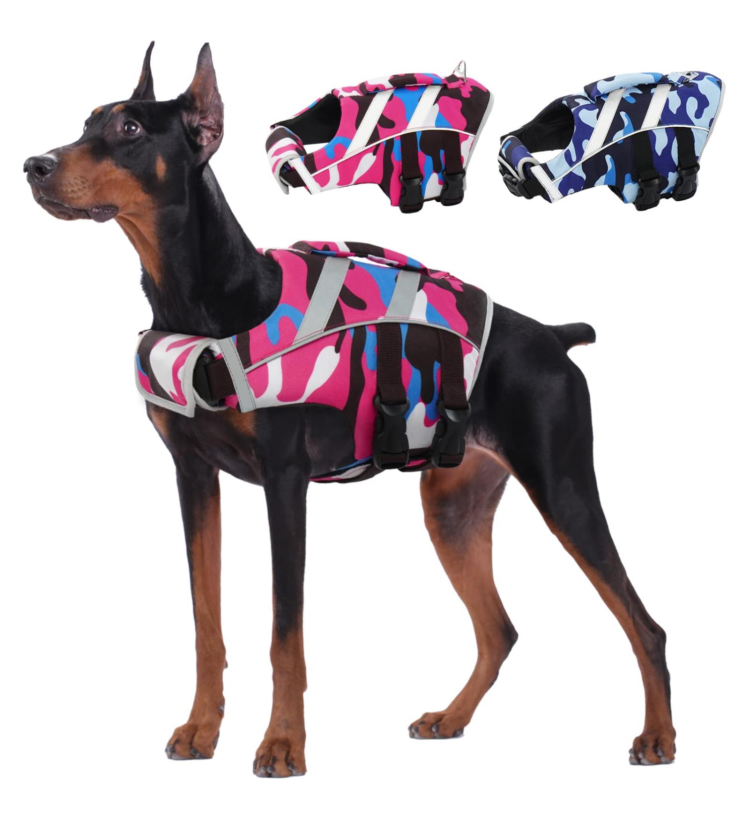 Kuoser Dog Life Jacket - Camouflage Tear-Resistant High Visibility Buoyant & Rescue Handle for Small to XXL Dogs - Buy Online on GoSupps.com
