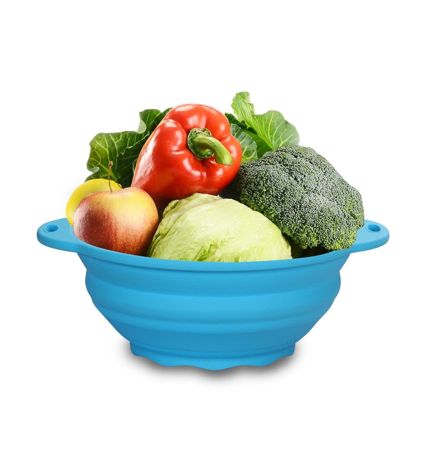 Jovilife Collapsible Silicone Salad Bowl 64oz - Durable Camping Bowl for Outdoor Hiking - Food-Grade Silicone Container for Storage and Mixing - 1 Pack (Blue) - Buy Online on GoSupps.com