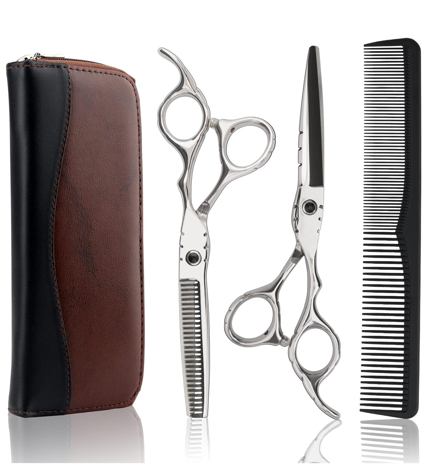 Professional Hair Cutting Scissors & Thinning Shears Kit - 6.5 Grooming Set for Men, Women & Pets with Comb & Case - Buy Online on GoSupps.com