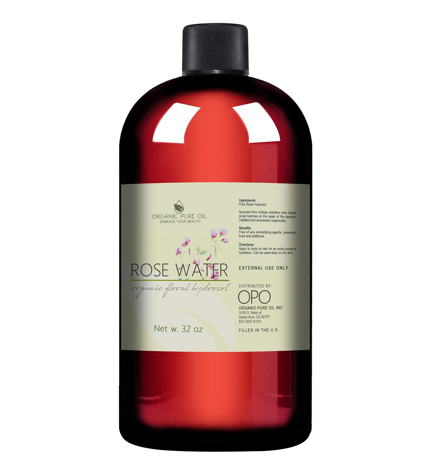 Organic Pure Oil 32 oz Rose Hydrosol Water Spray Mist - 100% Pure Rosewater Toner for Skin, Hair, Linens & Rooms - Buy Online on GoSupps.com