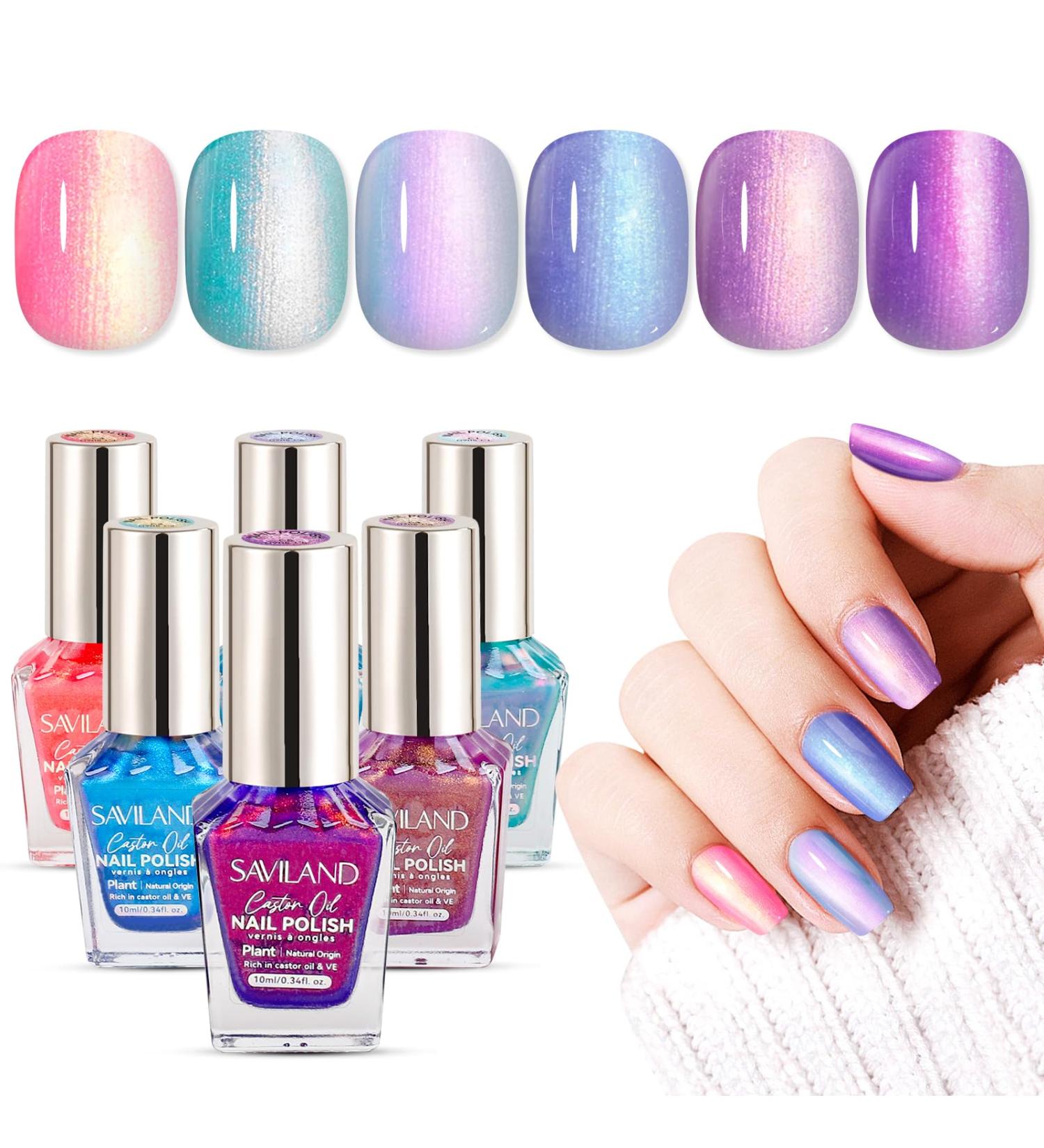 SAVILAND Ombre nail polish set of 6 pieces Magical pink blue gold purple ombre summer nail polish colors air drying plantbased nail polish with castor oil natural nail polish set - Buy Online on GoSupps.com