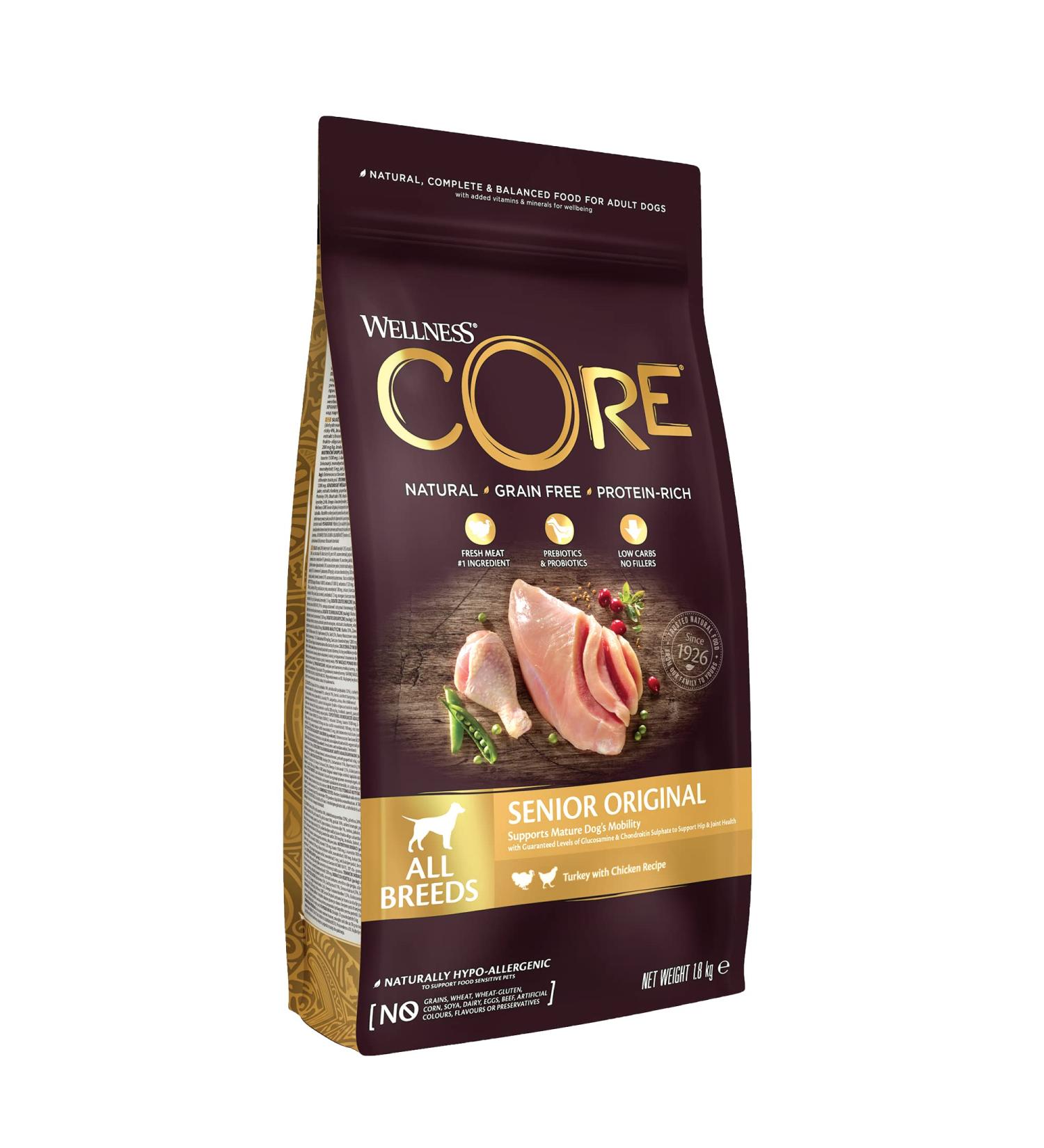 Wellness Core Original Senior Natural and Grain-Free Senior Dog Food for All Sizes Turkey/Chicken 1.8 kg - Buy Online on GoSupps.com