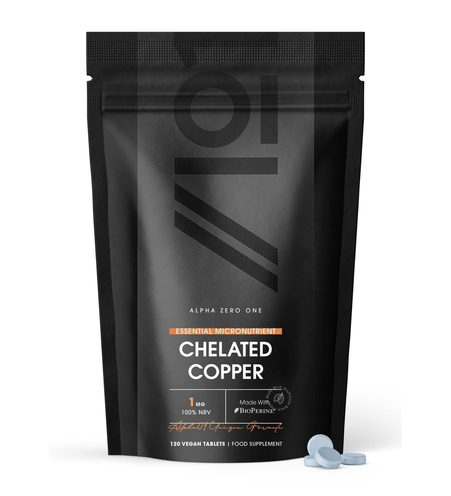 Chelated Copper 1mg with BioPerine - Energy & Immunity Support - 120 Vegan Tablets - Buy Online on GoSupps.com