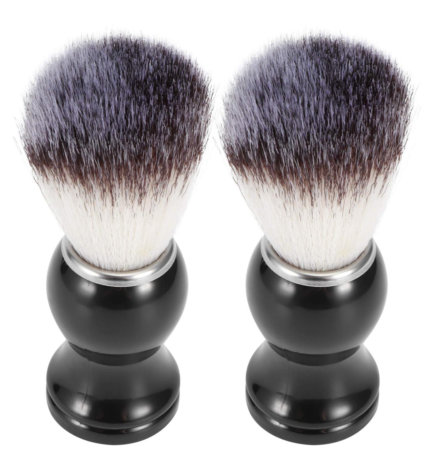 Portable Men's Shaving Brush Set - 2 Synthetic Nylon Brushes for Beard Care & Facial Cleaning - Buy Online on GoSupps.com