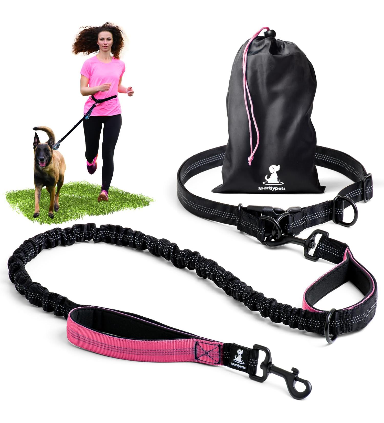 2-in-1 Jogging Lines for Dogs | Dual Handle Leash & Belly Belt | Perfect for Medium & Large Dogs - Pink - Buy Online on GoSupps.com