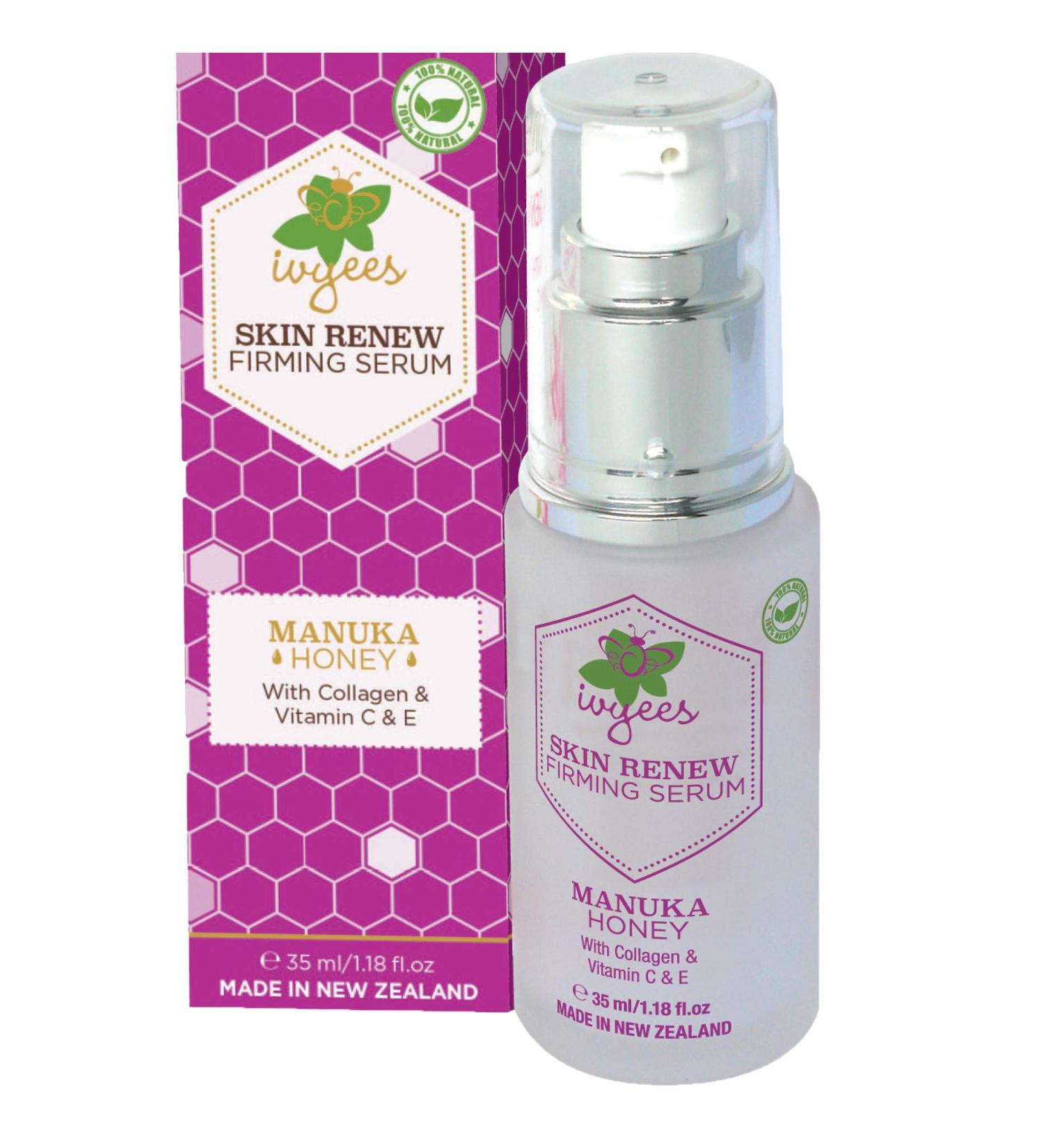 Skin Renew Firming Serum 1.18oz with Manuka Honey Collagen Vitamin C E to Maximize Elasticity Strengthen Firm and Ton Skin Tissue and Maintain Essential Moisture