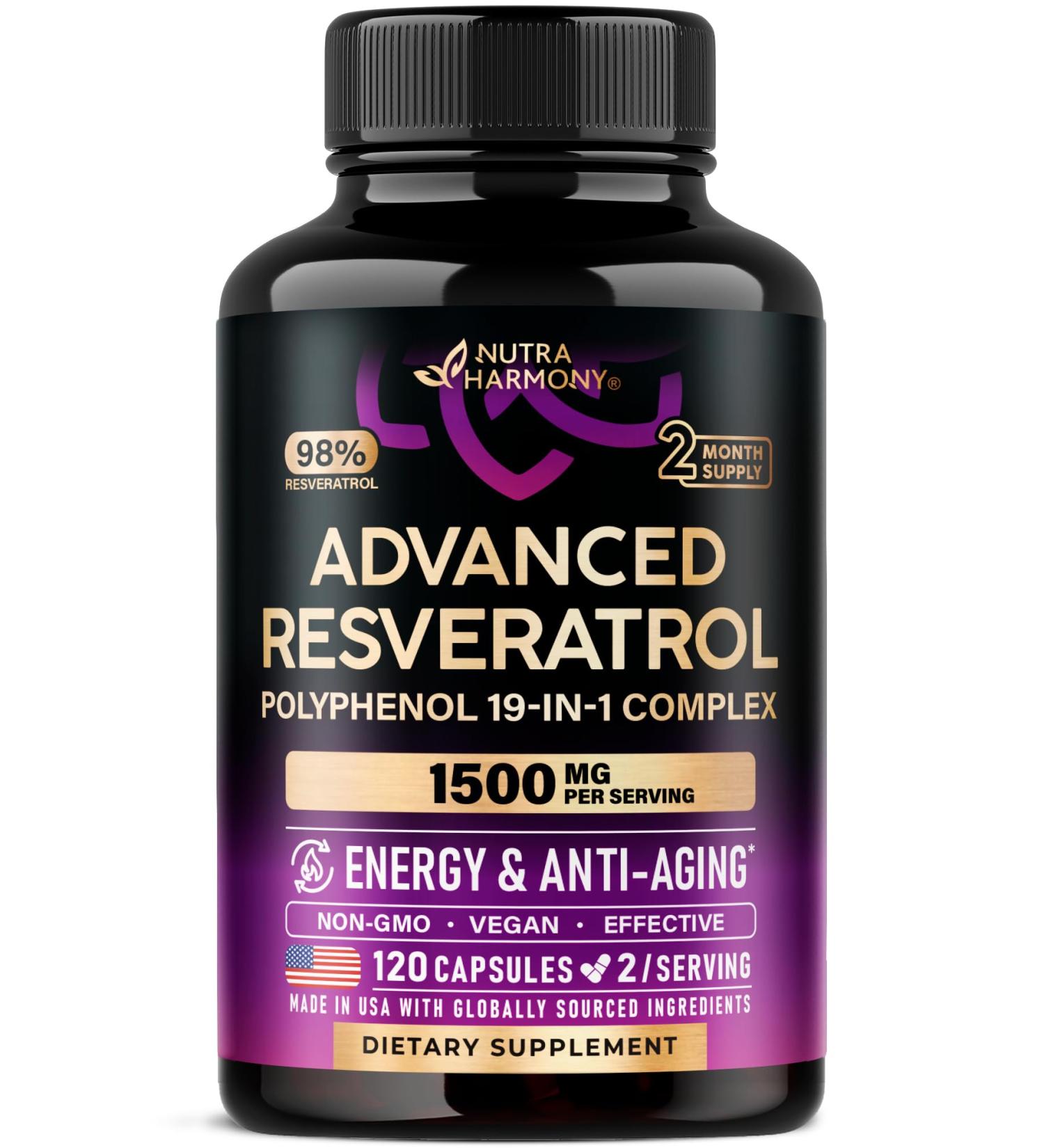 Resveratrol Supplement - 19-in-1 Organic Polyphenol Complex - Noni Extract | Berberine | Quercetin | Apple Cider Vinegar | Acai - Made in USA - Antioxidant & Heart Health Support - 120 Capsules - Buy Online on GoSupps.com
