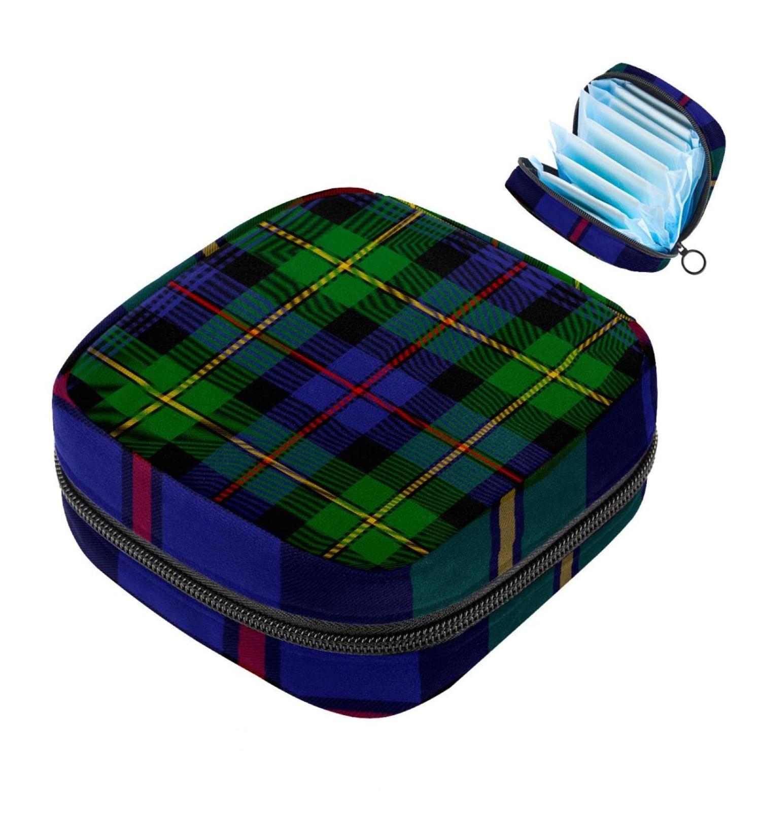 Green Grid Sanitary Napkin Storage Bag - Portable Menstrual Pad & Cup Pocket for Teenagers and Women - Buy Online on GoSupps.com