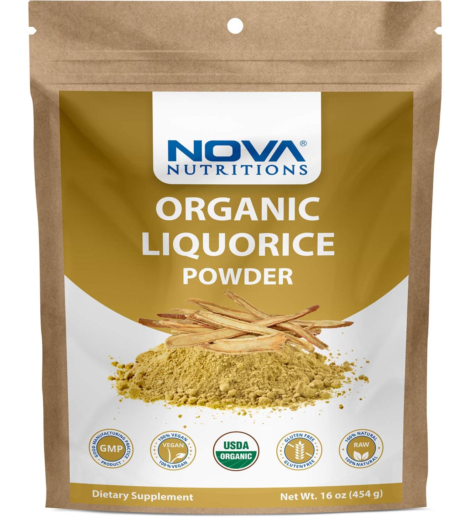 Nova Nutritions Organic Licorice Root Powder 16 OZ (454 gm) - Glycyrrhiza glabra Supplement - Buy Online on GoSupps.com