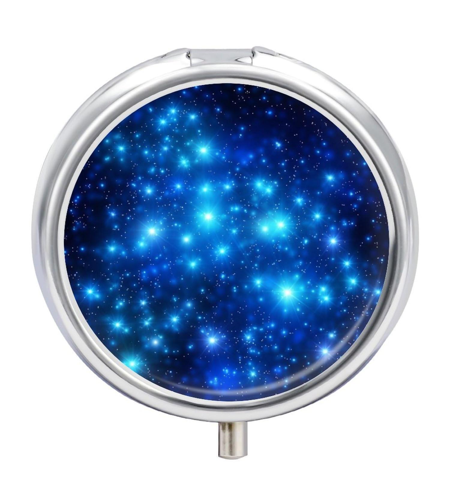 Portable 3 Compartment Pill Box with Blue Shining Stars | Travel-Friendly Medicine Organizer for Handbag & Pocket - Buy Online on GoSupps.com