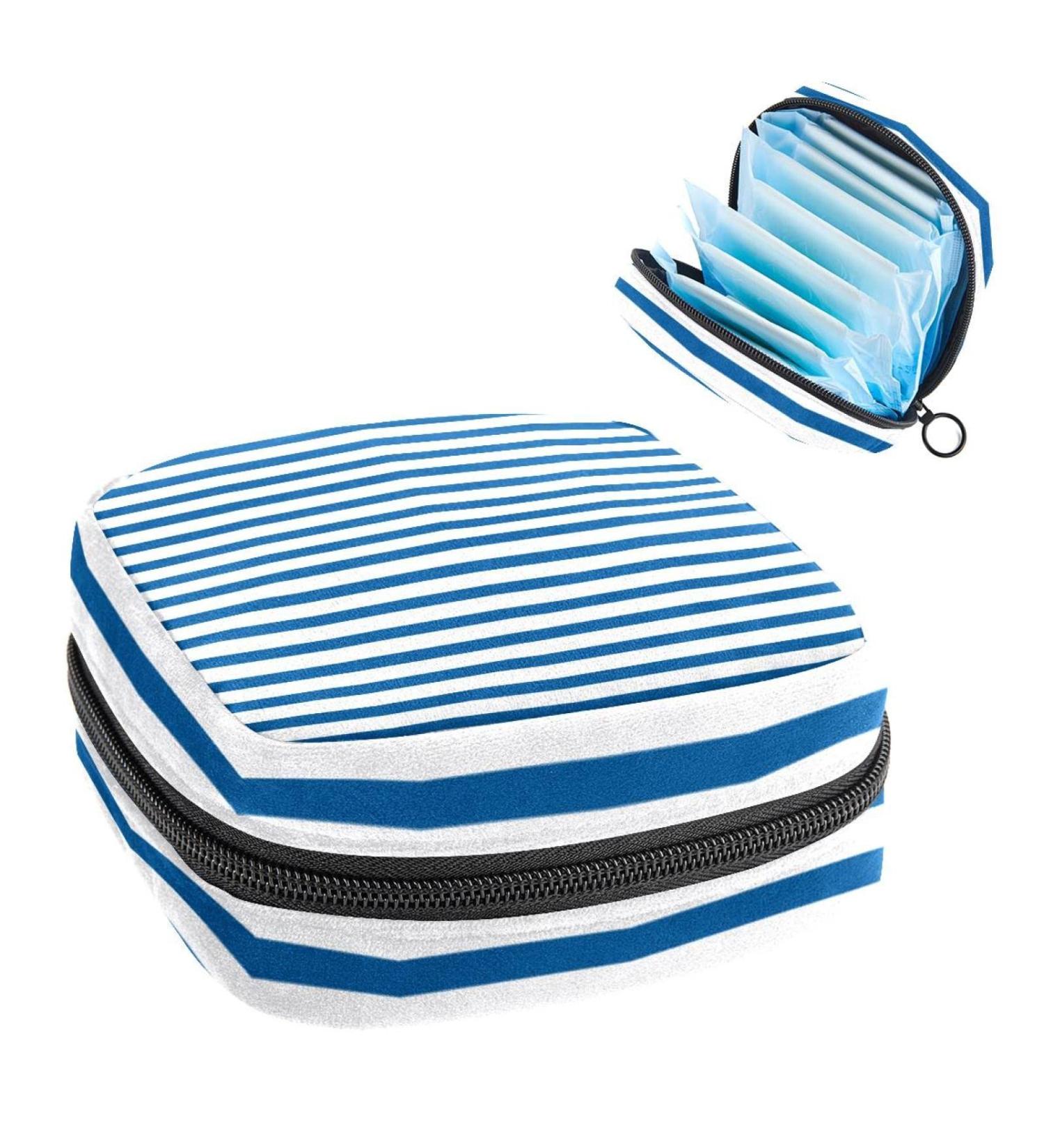 Blue & White Stripes Sanitary Napkin Storage Bag | Menstrual Cup & Nursing Pad Holder | Portable Period Pouch for Women & Teen Girls - Multi-Colored | 1Pc - Buy Online on GoSupps.com