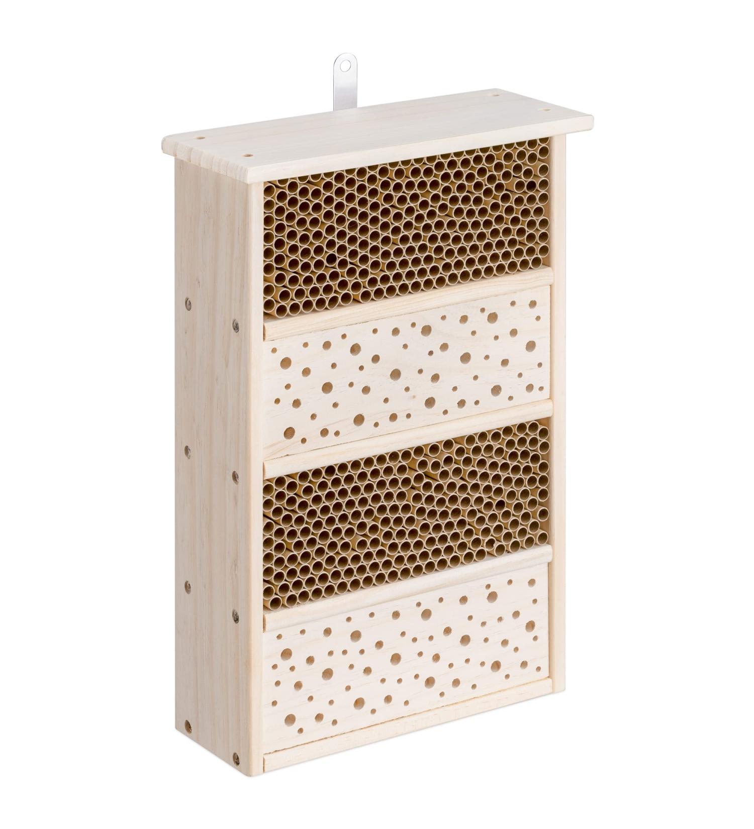 Navaris Bee Hotel for Garden - Wooden Bug Insect Shelter with Nesting Tubes - 25x40 cm Solitary Bee House - Hang or Place on Ground - Buy Online on GoSupps.com