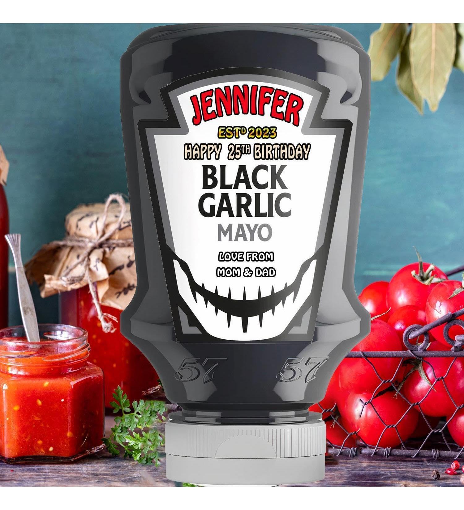 Personalised Customised Bottle Label Sticker for Heinz Black Garlic Mayo 220ml - Buy Online on GoSupps.com