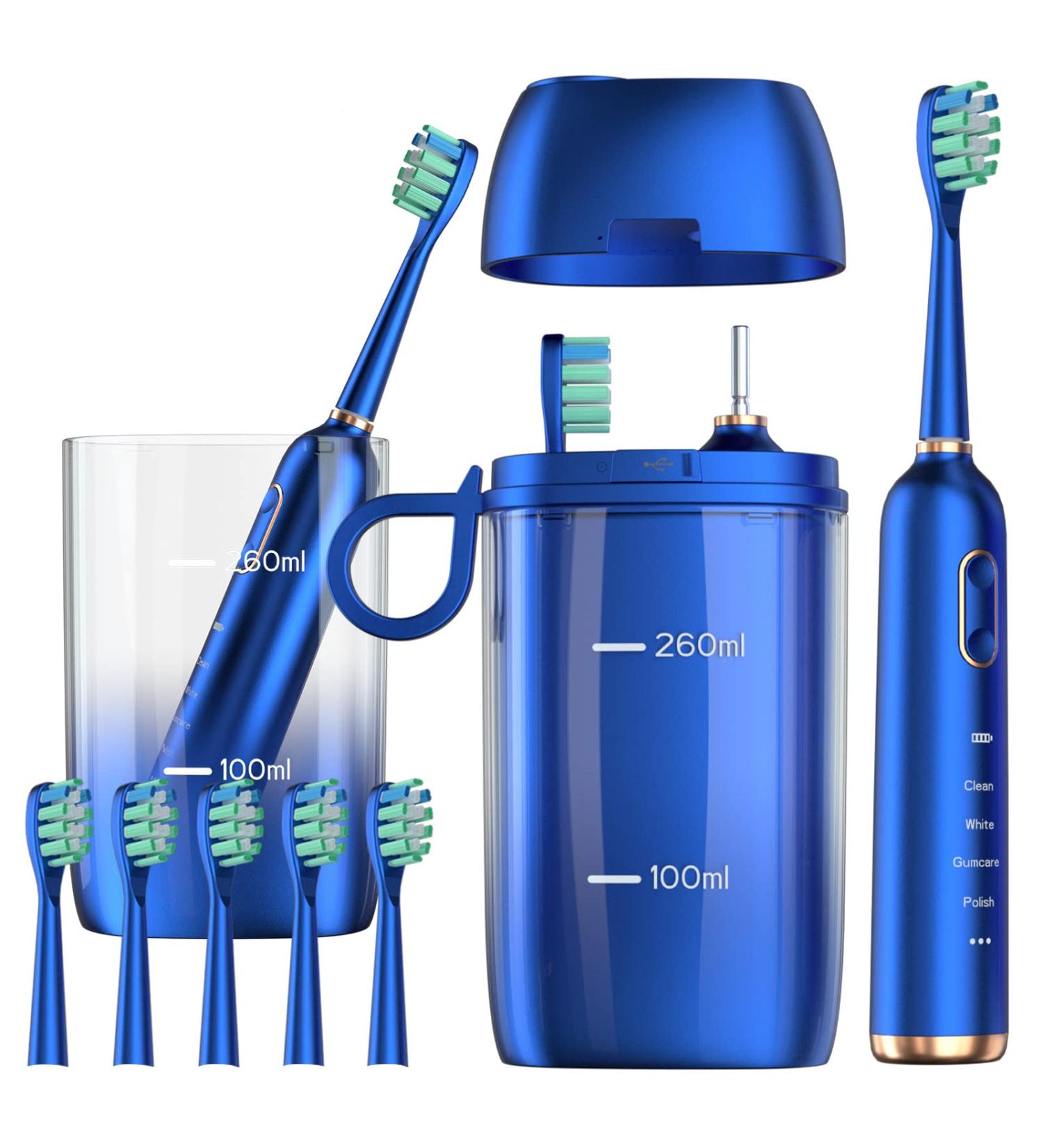 ANYCOVER Sonic Electric Toothbrush for Adults - 41000 VPM, 4 Modes, Smart Timer, 6 Brush Heads - Portable Travel Case - 90 Days Battery Life - Blue - Buy Online on GoSupps.com