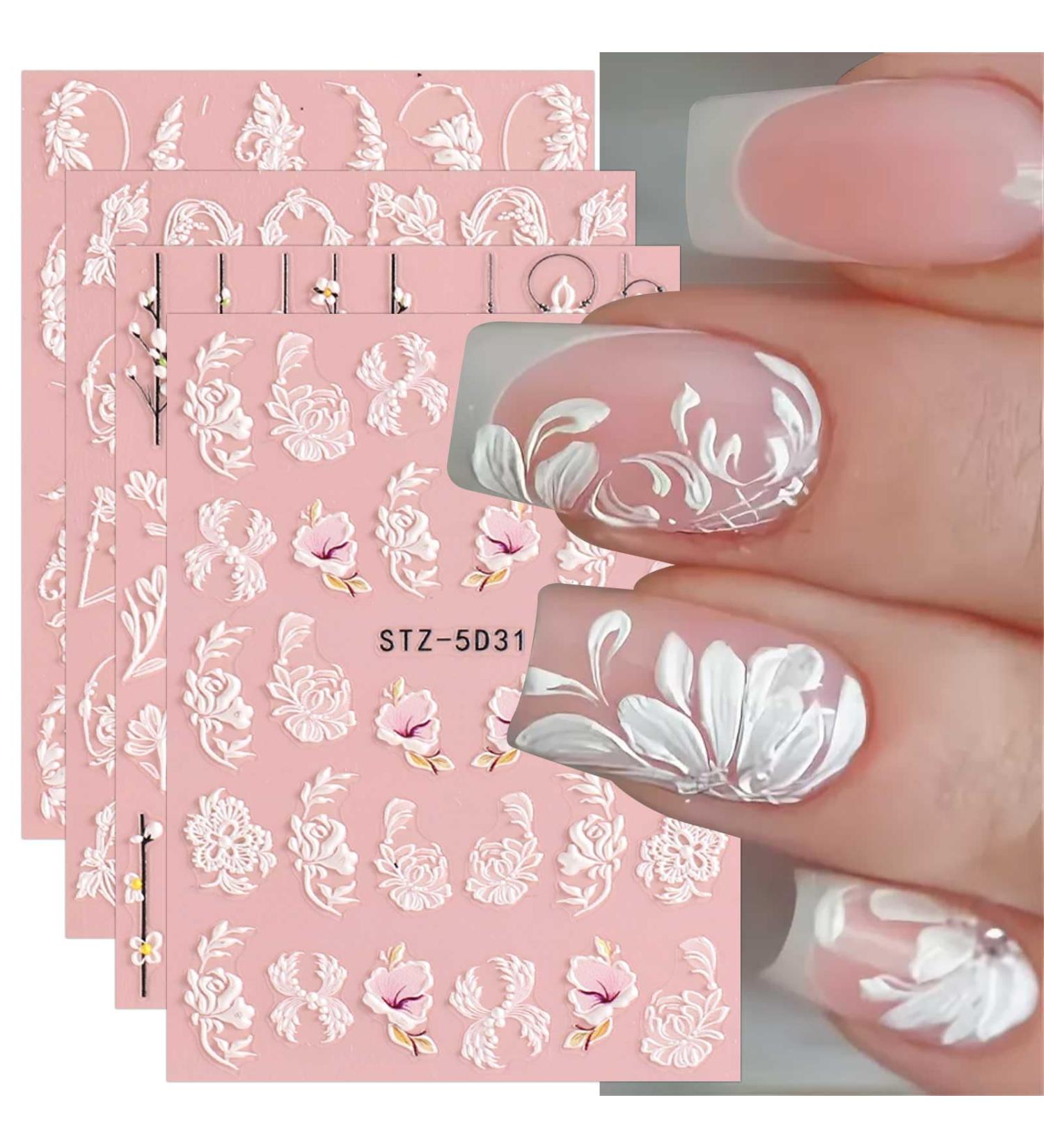 5D Spring Flower Nail Art Stickers - 4 Self-Adhesive Decals | JMEOWIO Floral Design for Women & Girls | International Shipping Available - Buy Online on GoSupps.com
