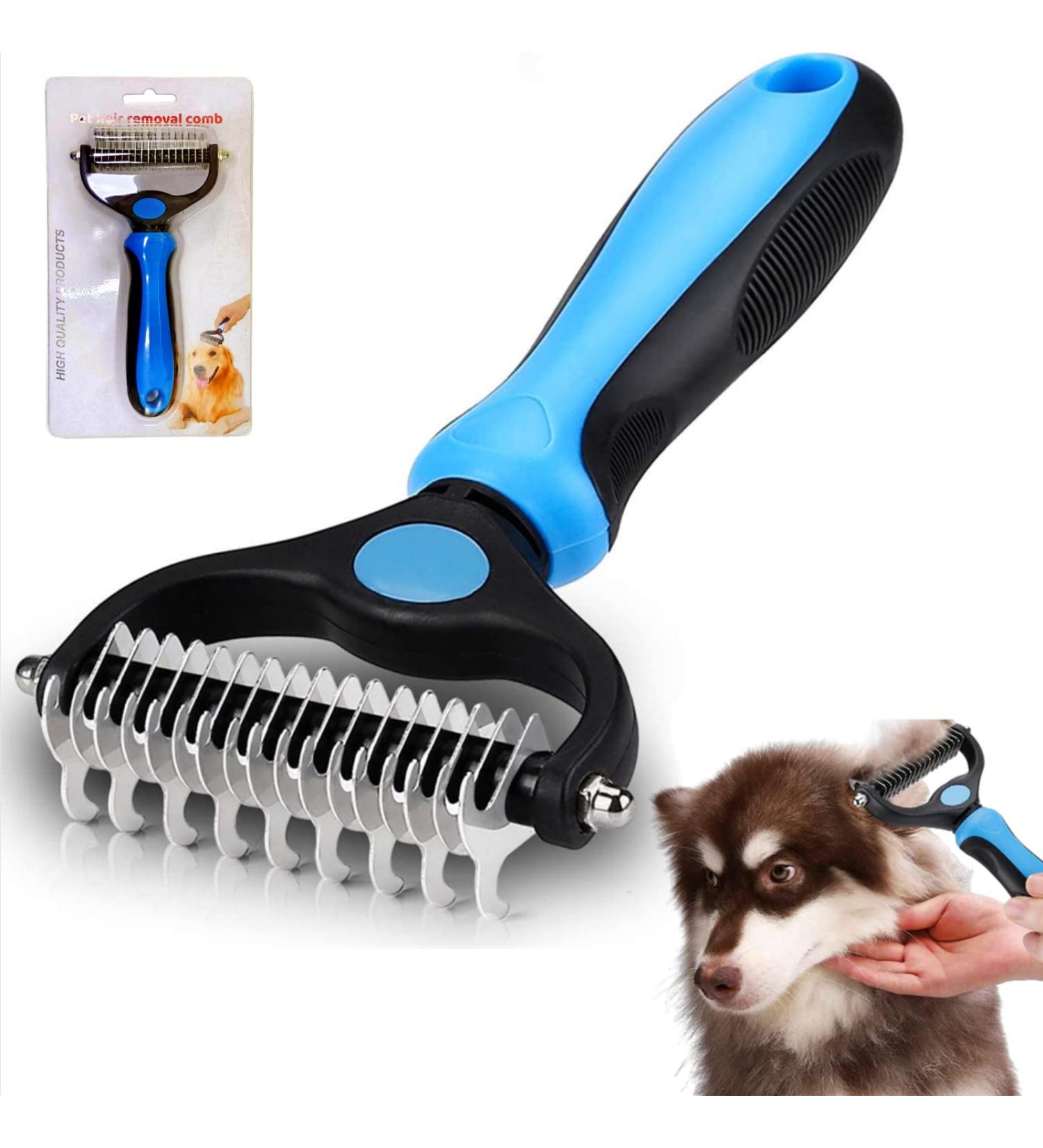 2-in-1 Pet Grooming Tool for Dogs & Cats - Deshedding Comb & Dematting Rake - Blue Style B - Buy Online on GoSupps.com