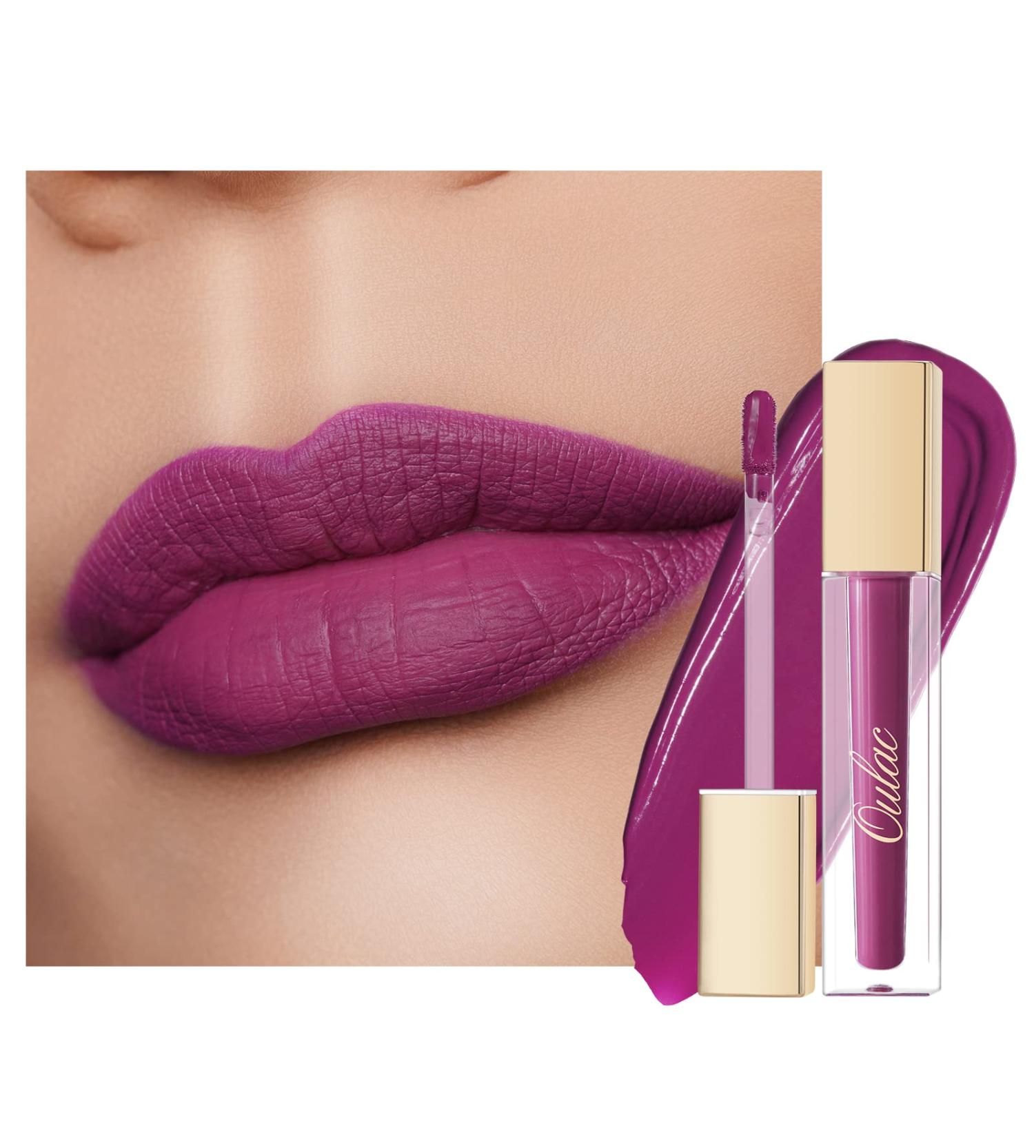 Oulac Purple Matte Liquid Lipstick - Long Lasting Lip Gloss | Vegan & Cruelty-Free | Deep Violet Lip Tint Stain with Vitamin E & Rose Oil | Waterproof Formula - M15 Butterfly Kiss - Buy Online on GoSupps.com