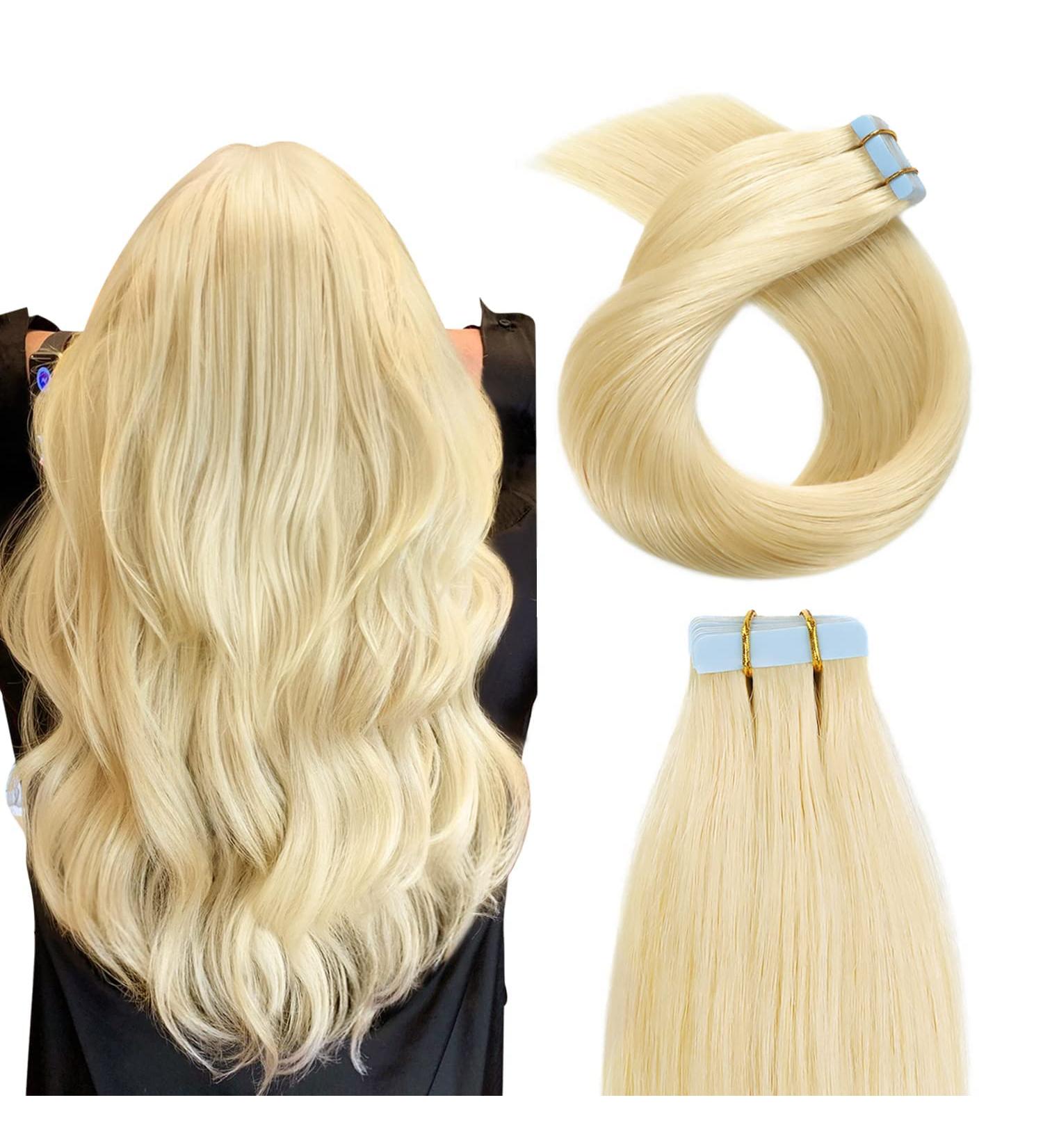 Yilite Tape Extensions Real Hair - Bleichblond 60cm 20 Pieces/Pack 50g Invisible Skin Weft Tape In Extensions (#613) - Buy Online on GoSupps.com