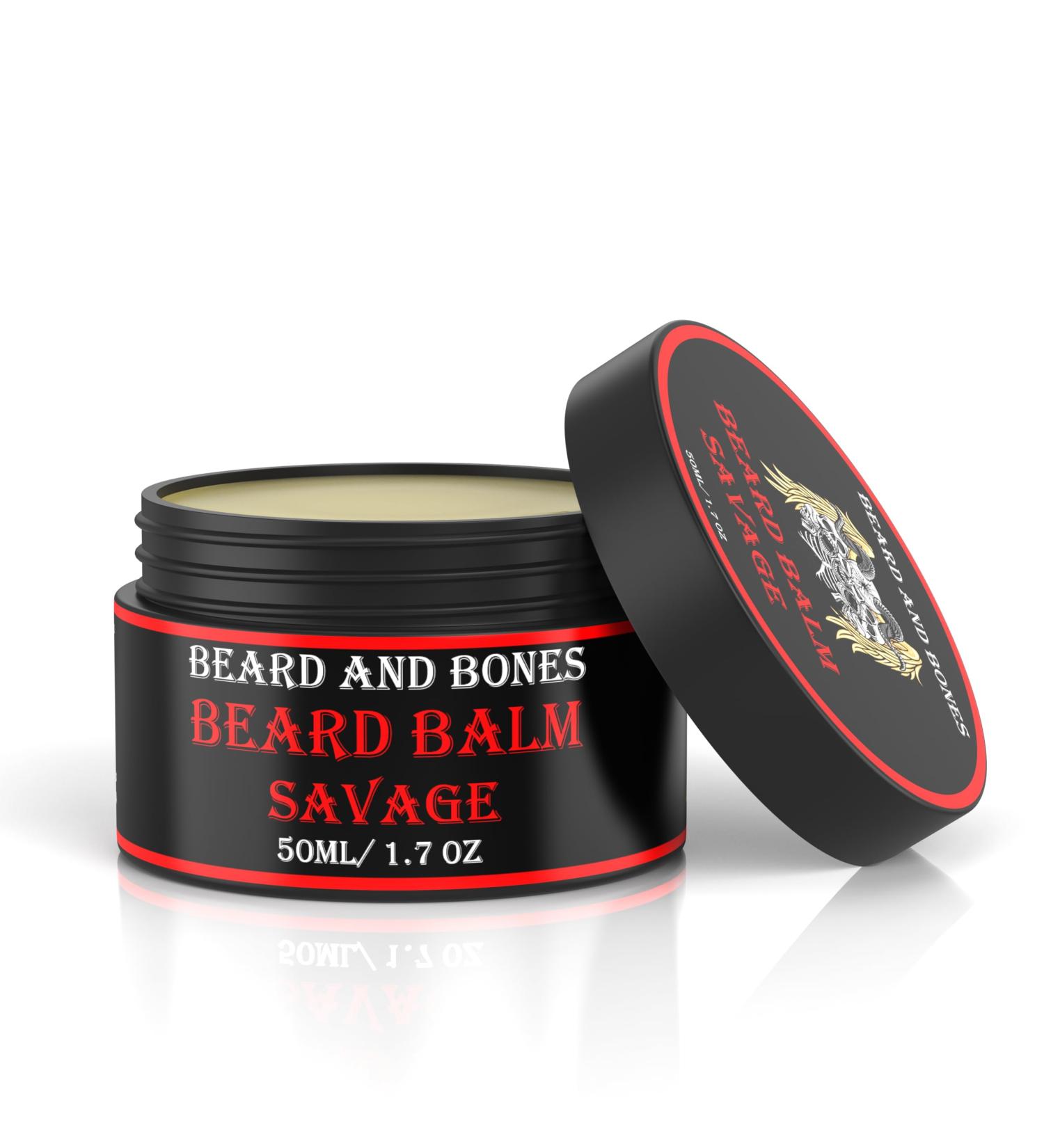 Beard and Bones 50ml Beard Balm for Men - Shea Butter, Jojoba Oil, Almond Oil - Savage Scent - Buy Online on GoSupps.com