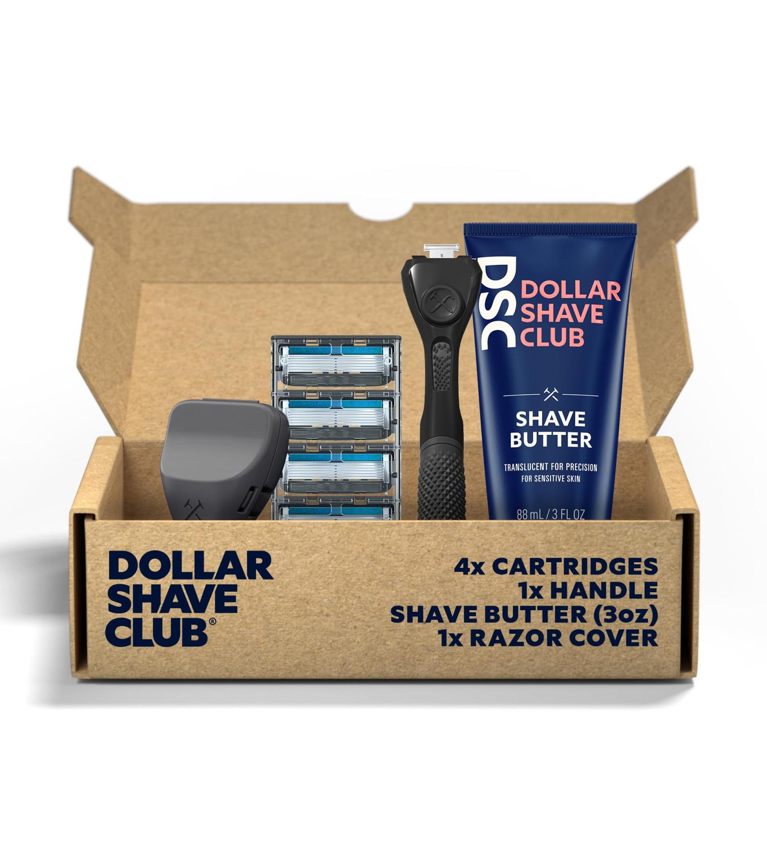 Dollar Shave Club Exclusive Shave Set | 4 Extra Close Cartridges 1 Black Handle Shave Butter & Razor Cover - Shop Now - Buy Online on GoSupps.com