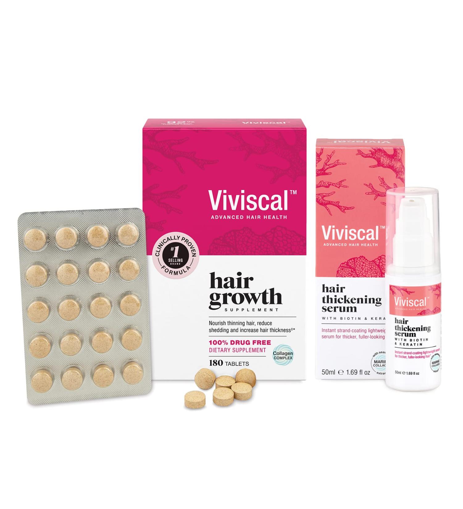 Viviscal Hair Growth Bundle for Women: Supplements for Thicker Hair + Thickening Serum - Buy Online on GoSupps.com