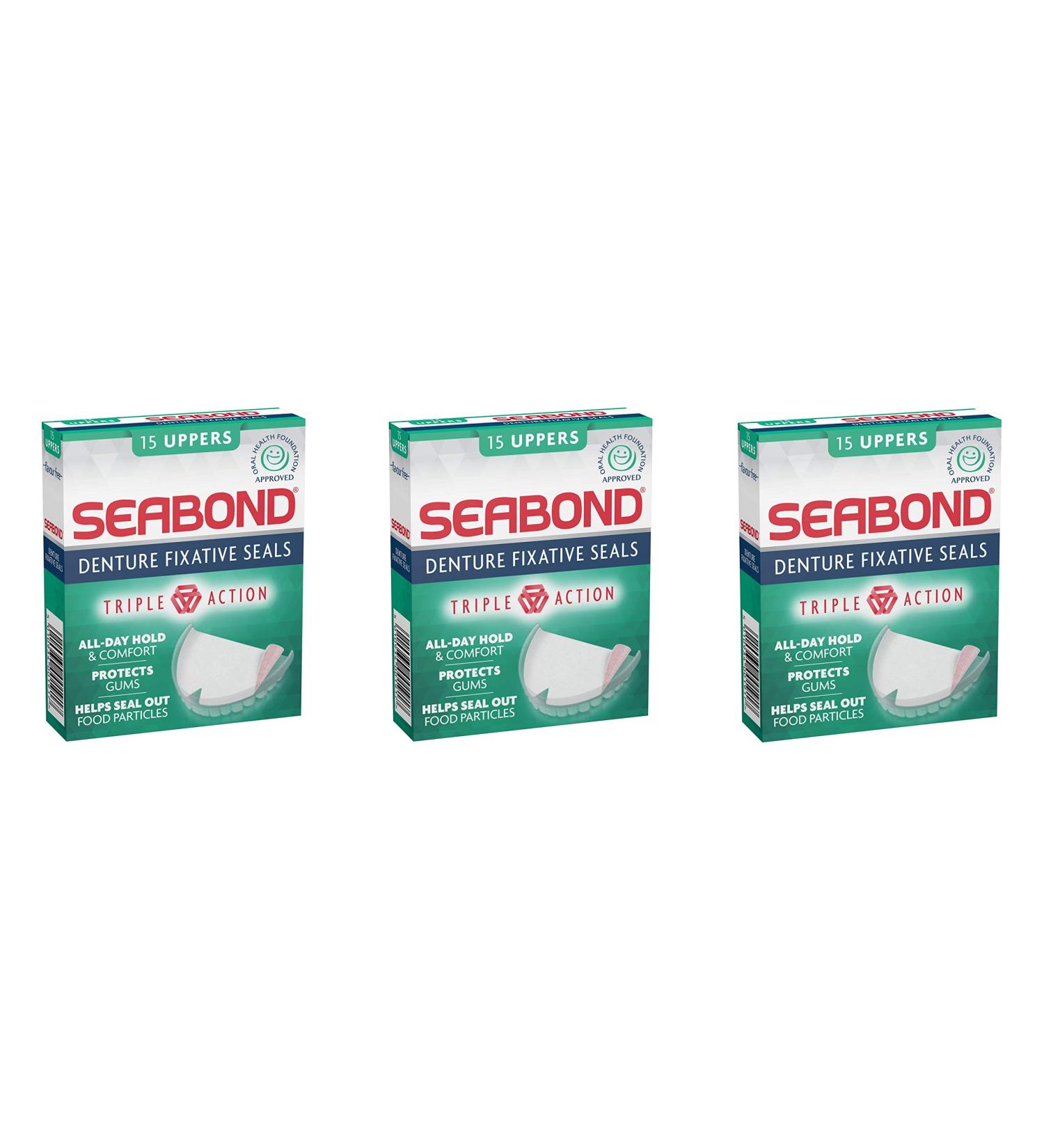 THREE PACKS of Seabond Denture Fixative Uppers