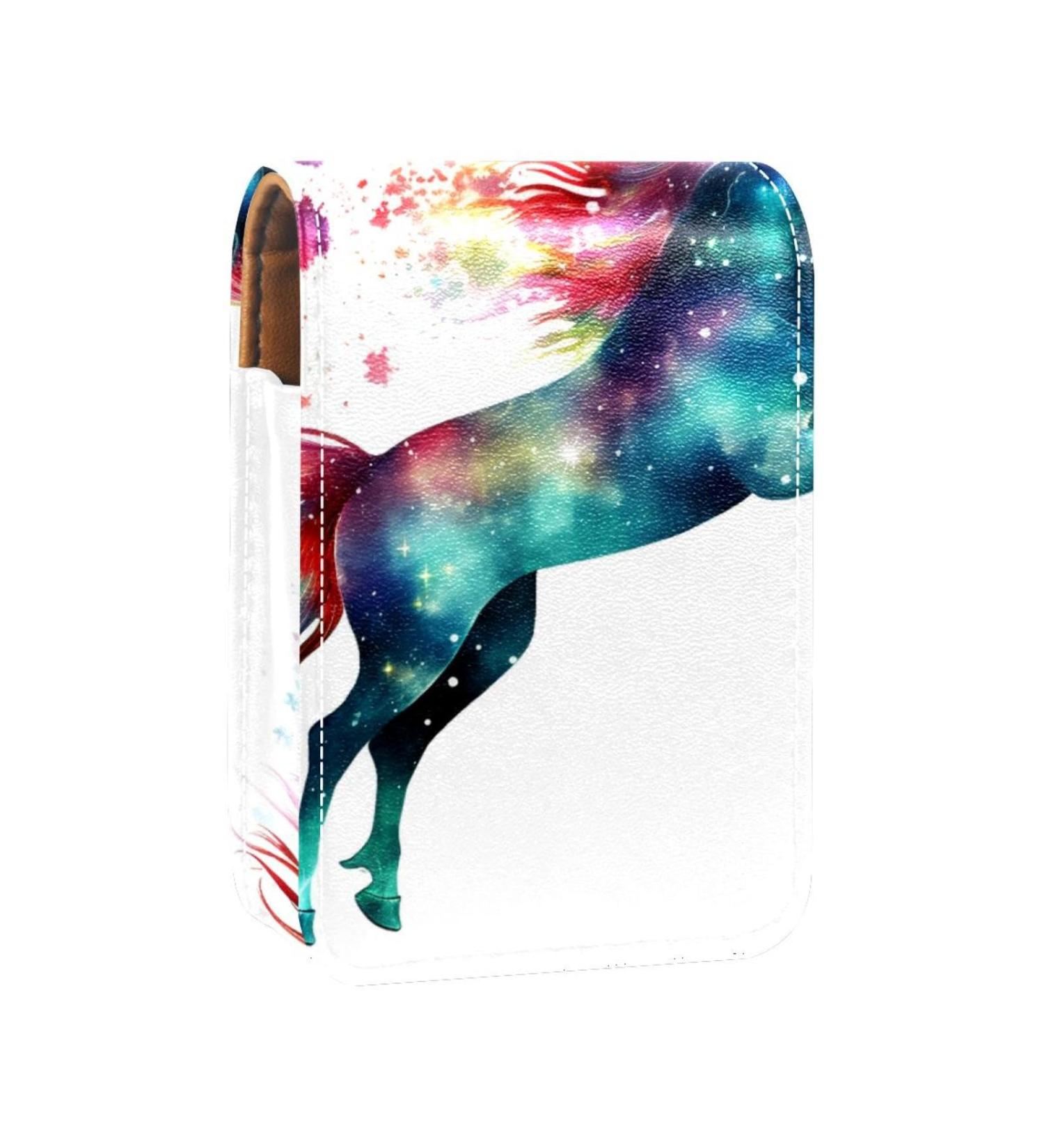 Watercolor Rainbow Unicorn Lipstick Case - Leather Organizer with Mirror | Mini Lip Gloss Holder for Travel | Perfect Gift - Buy Online on GoSupps.com
