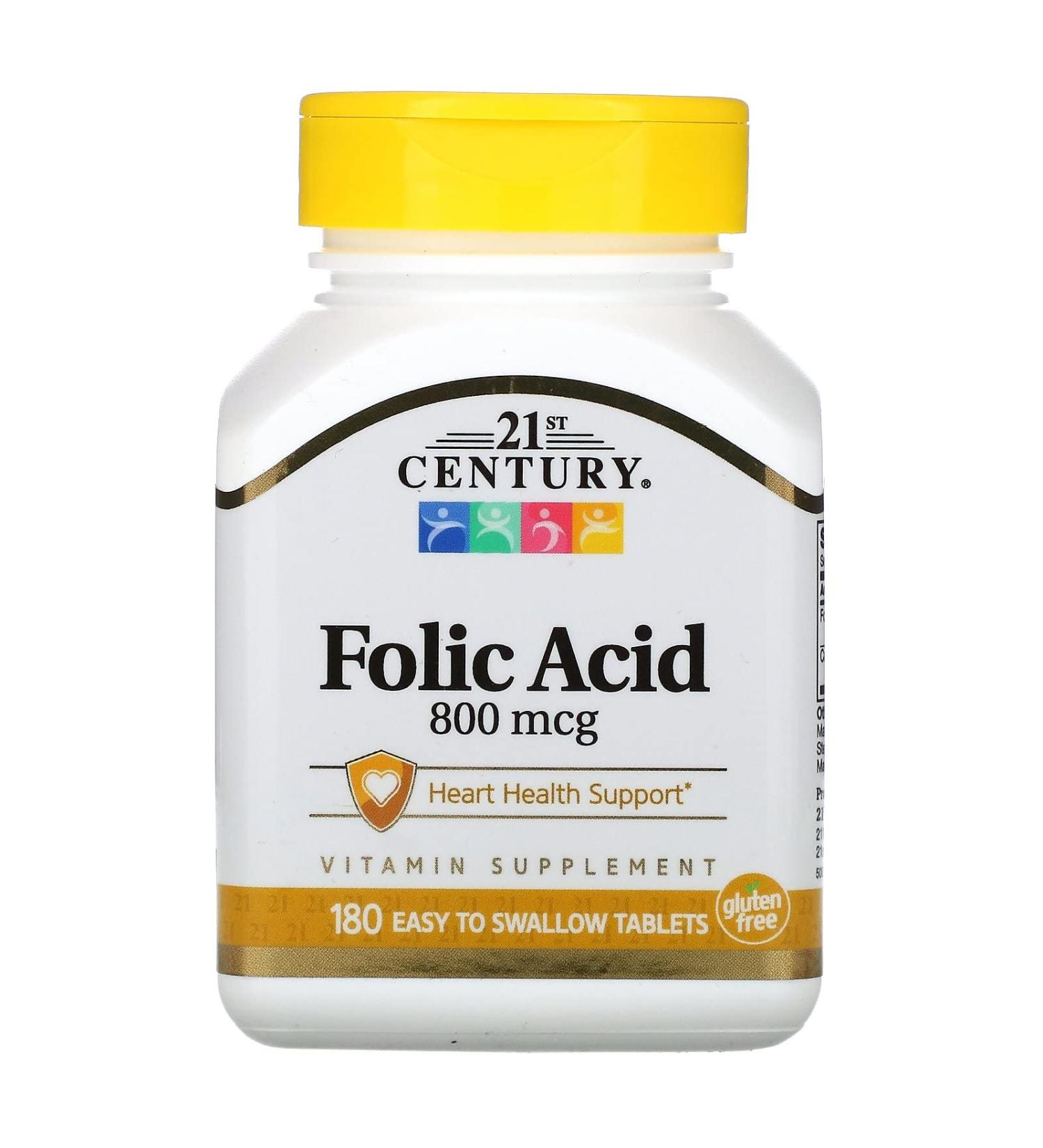 21st Century Folic Acid 800 mcg 180 Easy to Swallow Tablets