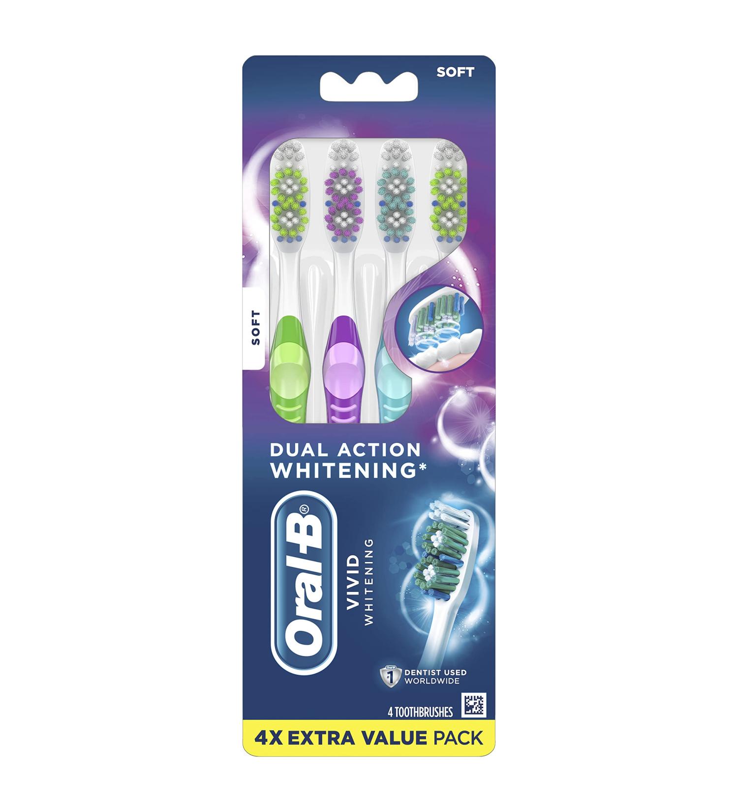 Oral-B Vivid Dual Action Whitening Toothbrushes Soft 4 Count - Pack of 4 - Buy Online on GoSupps.com