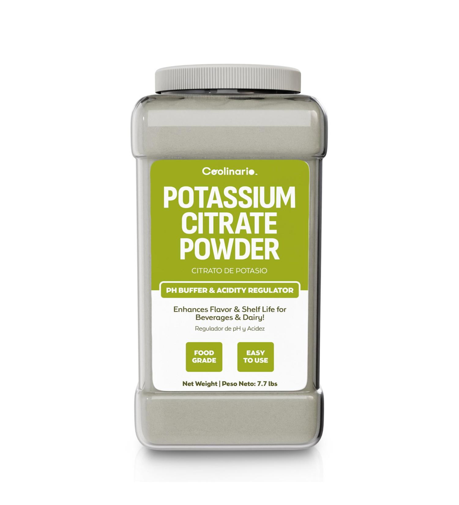 Coolinario Potassium Citrate Powder - 1 Gal (7.7 lbs) Food Grade pH Buffer & Acidity Regulator for Beverages & Dairy | Enhances Flavor & Shelf Life | Perfect for Sports Drinks, Cheese & Jams