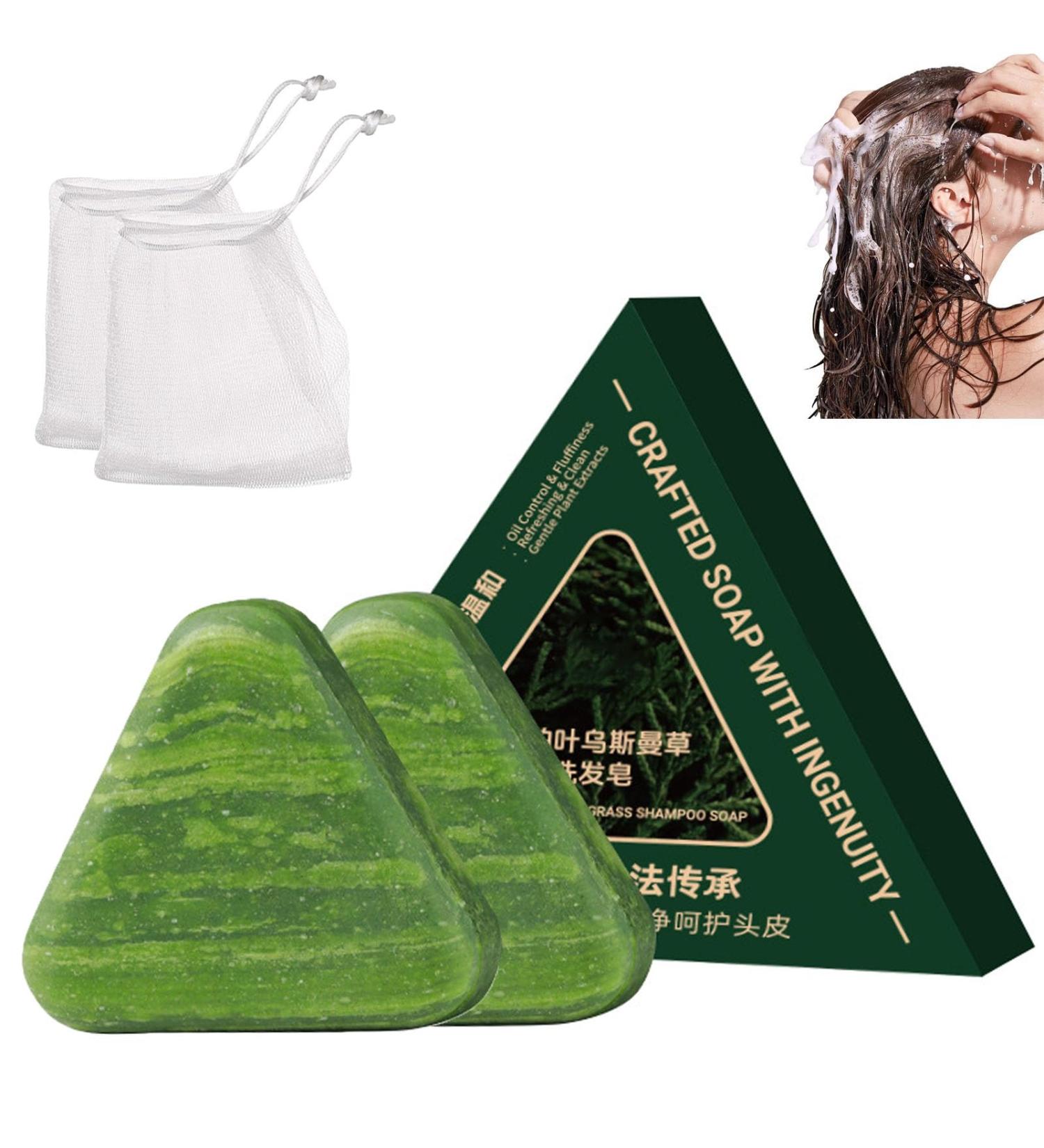 Yaepoip Nature Triangle Shampoo Bar Cypress Leaf Usman Grass Shampoo Bar for Women and Men 2pcs - Buy Online on GoSupps.com