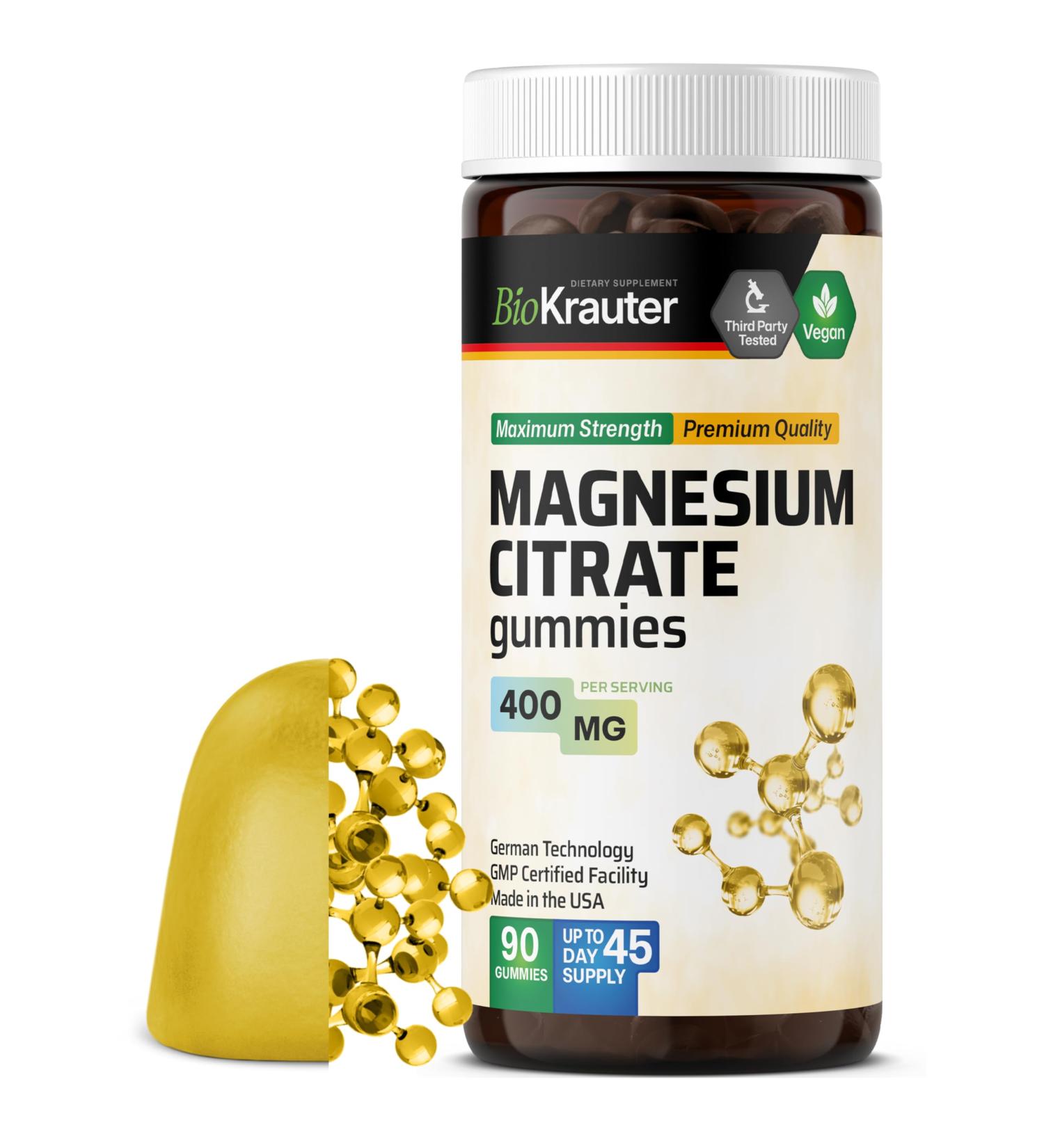 Magnesium Gummies for Women and Men - 400 mg Strength - 90 Vegan Chews - Chewable Magnesium Citrate Supplements - Pectin-Based - Buy Online on GoSupps.com