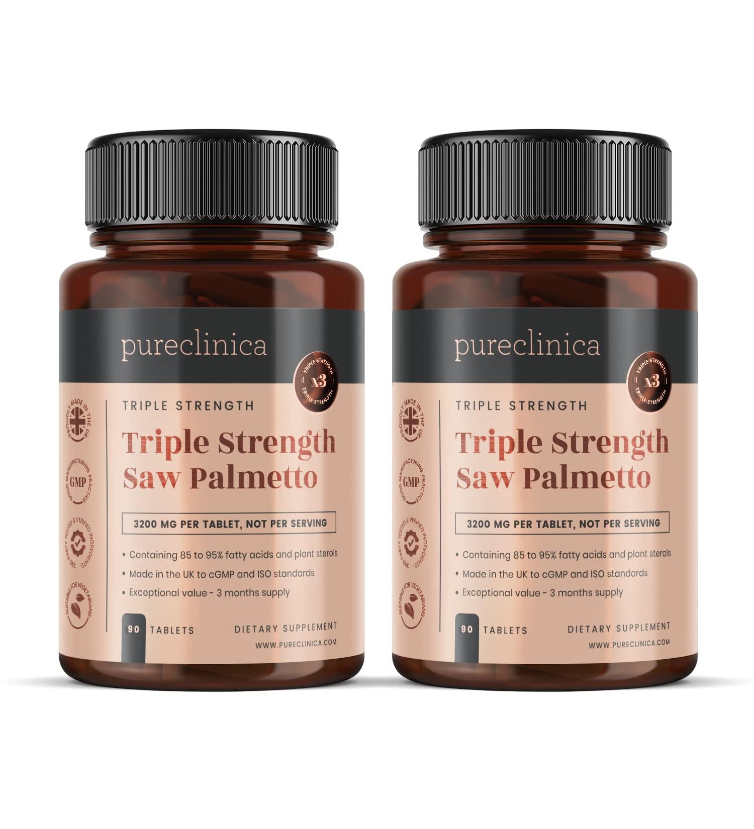 PureCllinica High Potency Saw Palmetto 3200mg - 6 Months Supply 95% Fatty Acids 10x Stronger Tablets - Shop Now! - Buy Online on GoSupps.com