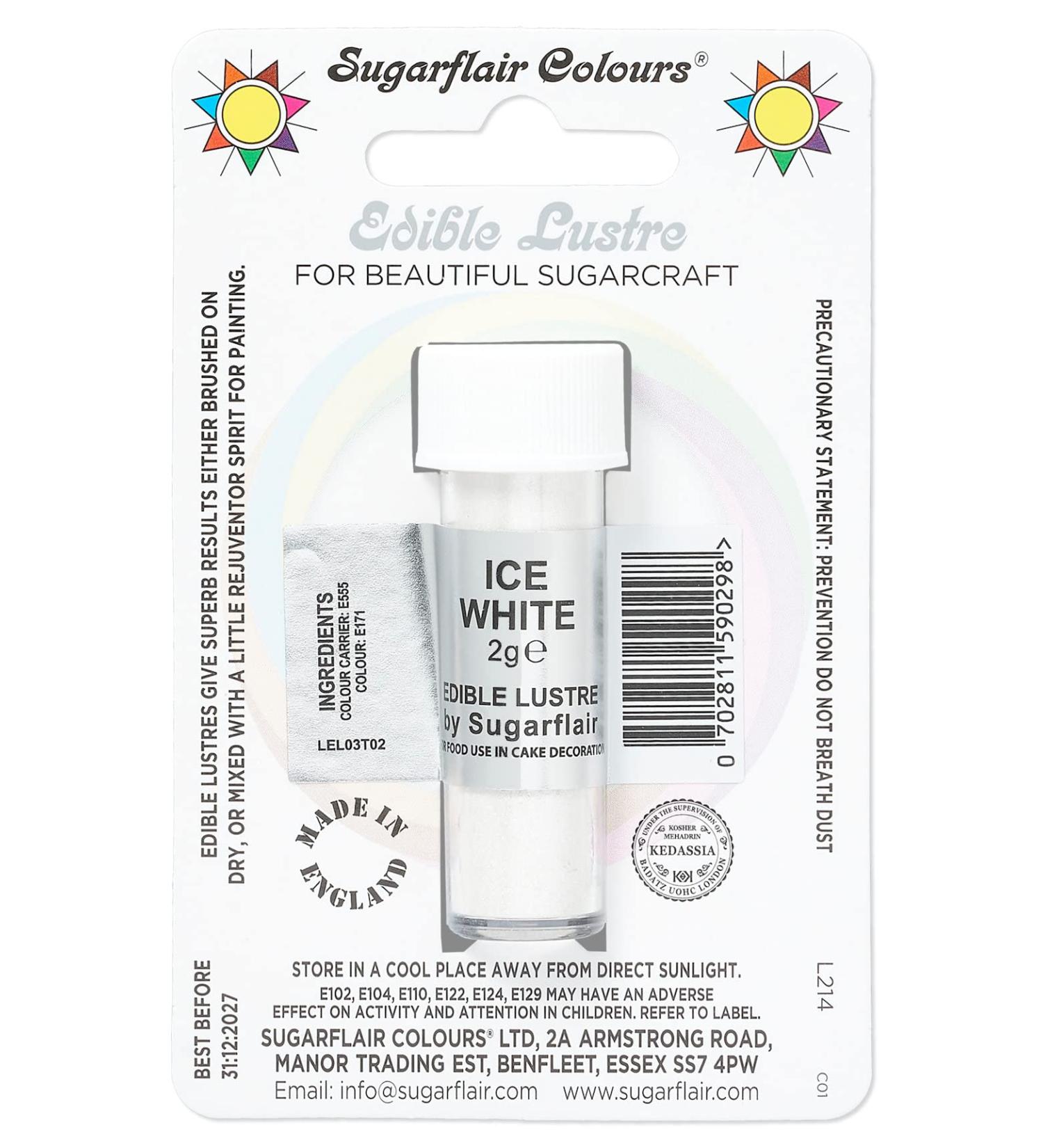 Sugarflair Ice White Edible Lustre Dust Add a Lustrous Shine to Cakes or Decorations. Brush On or Add Rejuvenator to Create Eye-Catching Edible Paint Gives Shine to Your Bakes - 2g