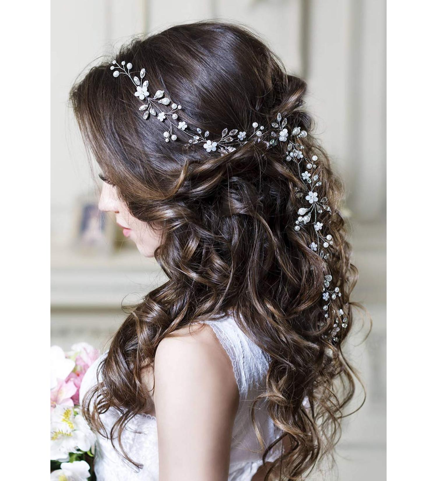 Kercisbeauty Bride Hair Accessories Crystal Hair Vine Long Headband Evening Party Prom Women Hair Piece Beaded Tiara (Silver)