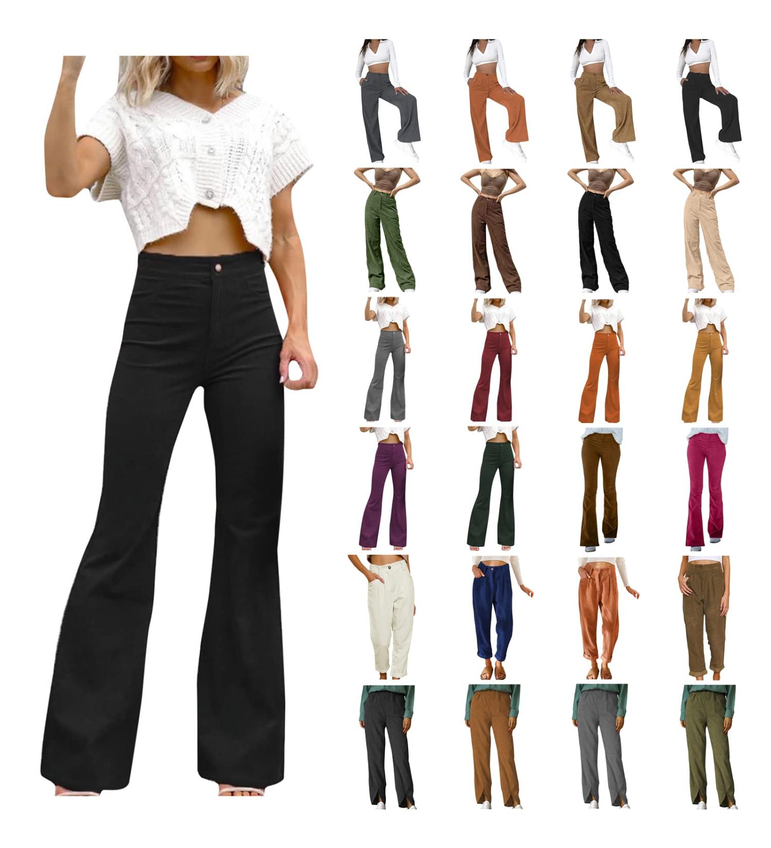 Corduroy Flared Pants for Women High Waist Bell Bottom