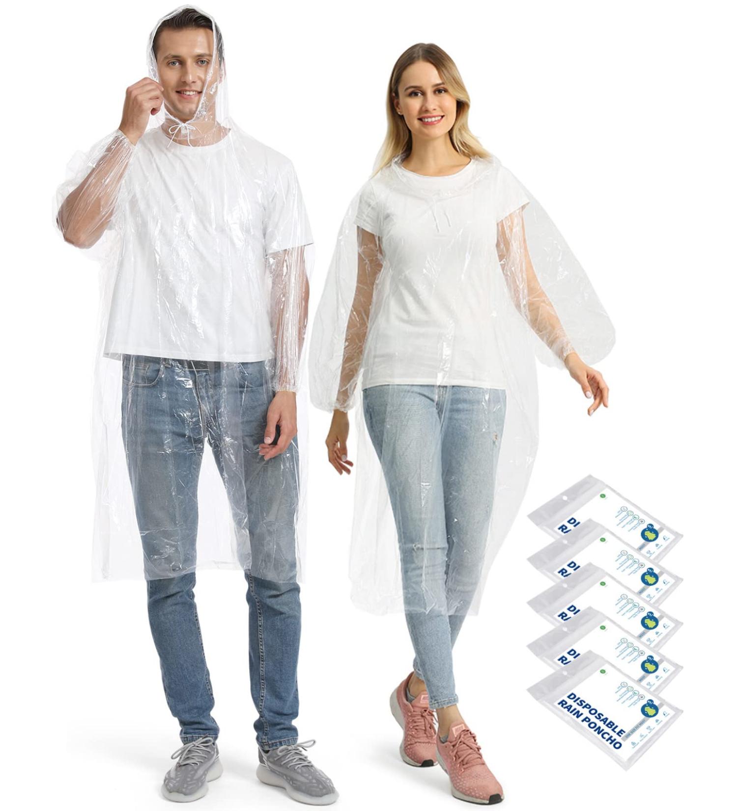 5/10/20 Pack Transparent Rain Ponchos - Unisex Disposable Emergency Ponchos with Drawstring Hood for Adults | Waterproof Raincoat Bulk - Buy Online on GoSupps.com
