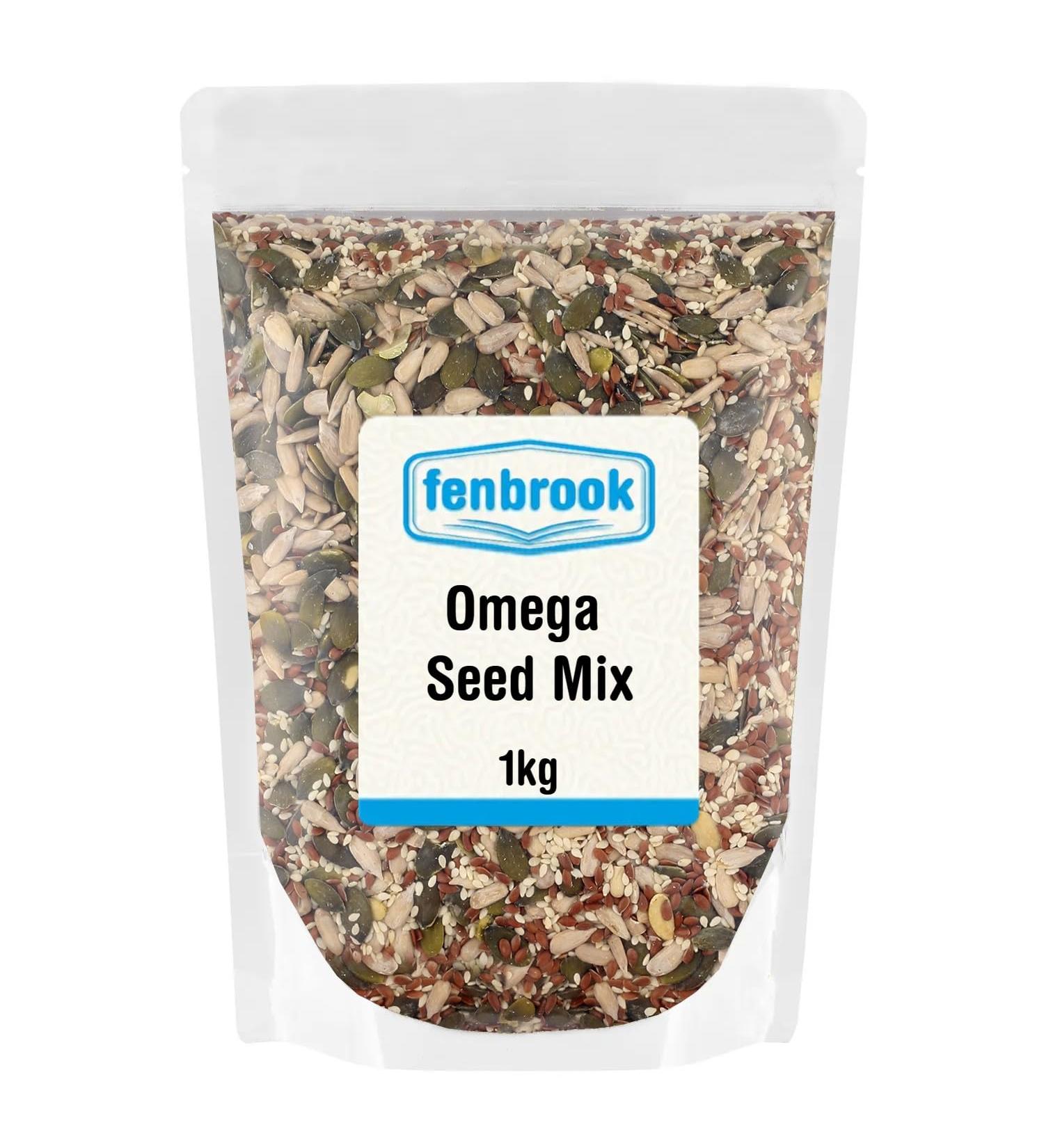 Omega Seed Mix 1kg by Fenbrook | 4 Seeds Mix with Pumpkin Sunflower Sesame and Flax Seeds Blend Non-GMO Vegan