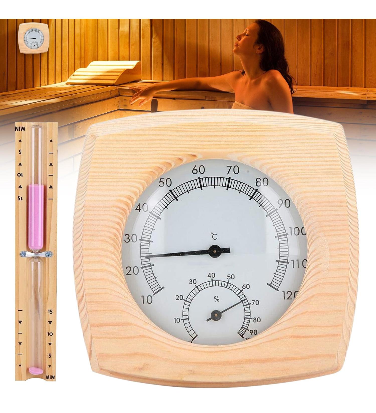 2 in 1 Sauna Thermometer Hygrometer - Precise Temperature & Humidity Measurement with Rotating Hourglass Design - Buy Online on GoSupps.com