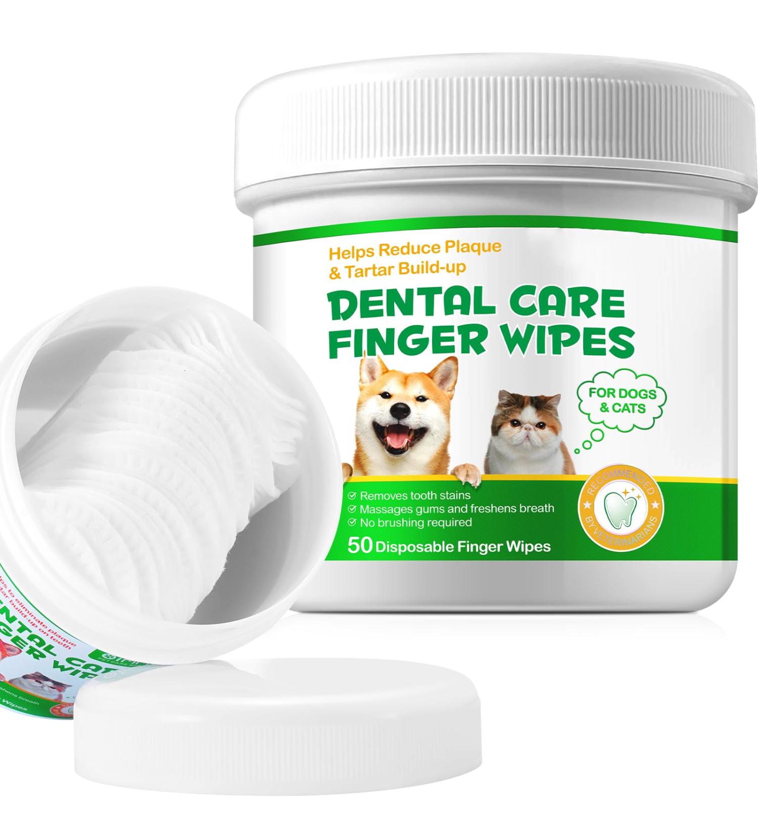 Dental Care Finger Wipes Pack of 50 | Quick & Easy Finger Wipes for Dogs(Cats) Teeth | Dog Toothbrush | Cat Toothbrush | Massages Gums & Freshens Breath - Buy Online on GoSupps.com