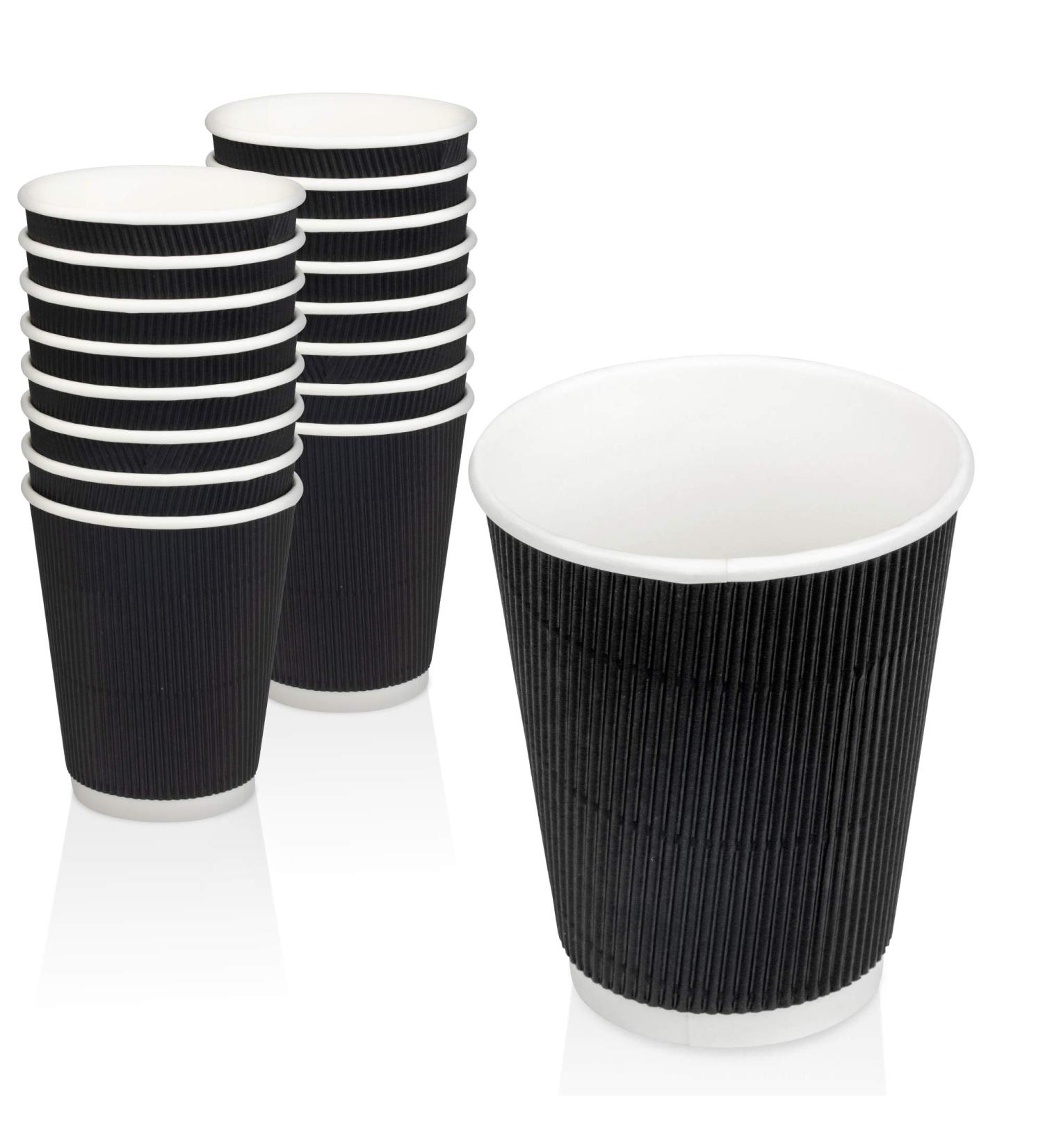 Fit Meal Prep 50 Pack Disposable Hot Cups - 12oz Black Double Wall Insulated Ripple Sleeves To Go Coffee Cups - Kraft Hot Beverage for Chocolate Tea and Cocoa Drinks - Sturdy and Eco Friendly 50 8 oz - Buy Online on GoSupps.com