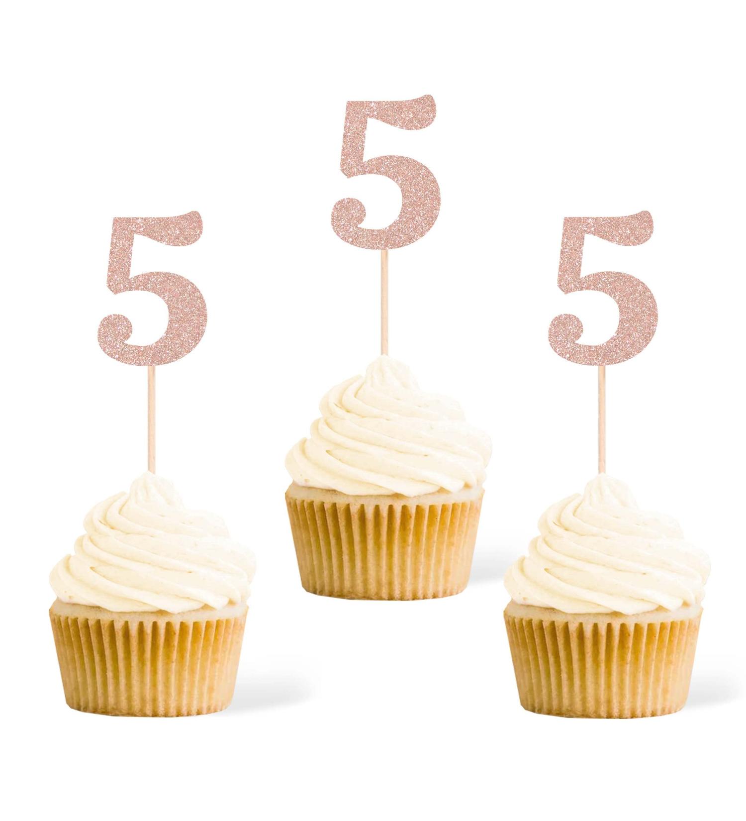 Gexolenu 24 PCS Rose Gold Double-Sided 5th Birthday Cupcake Toppers Glitter Age Five Cake Picks Decor Fifth Happy Birthday Party Decorations Baby Shower Anniversary Party Supplies Number 5 Rosegold - Buy Online on GoSupps.com