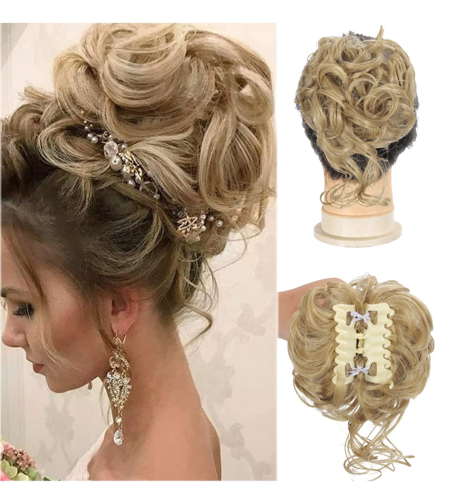 Claw Messy Bun Hairpiece Clip | Wavy Curly Chignon Hairpiece | Synthetic Updo Ponytail - Light Blonde - Buy Online on GoSupps.com