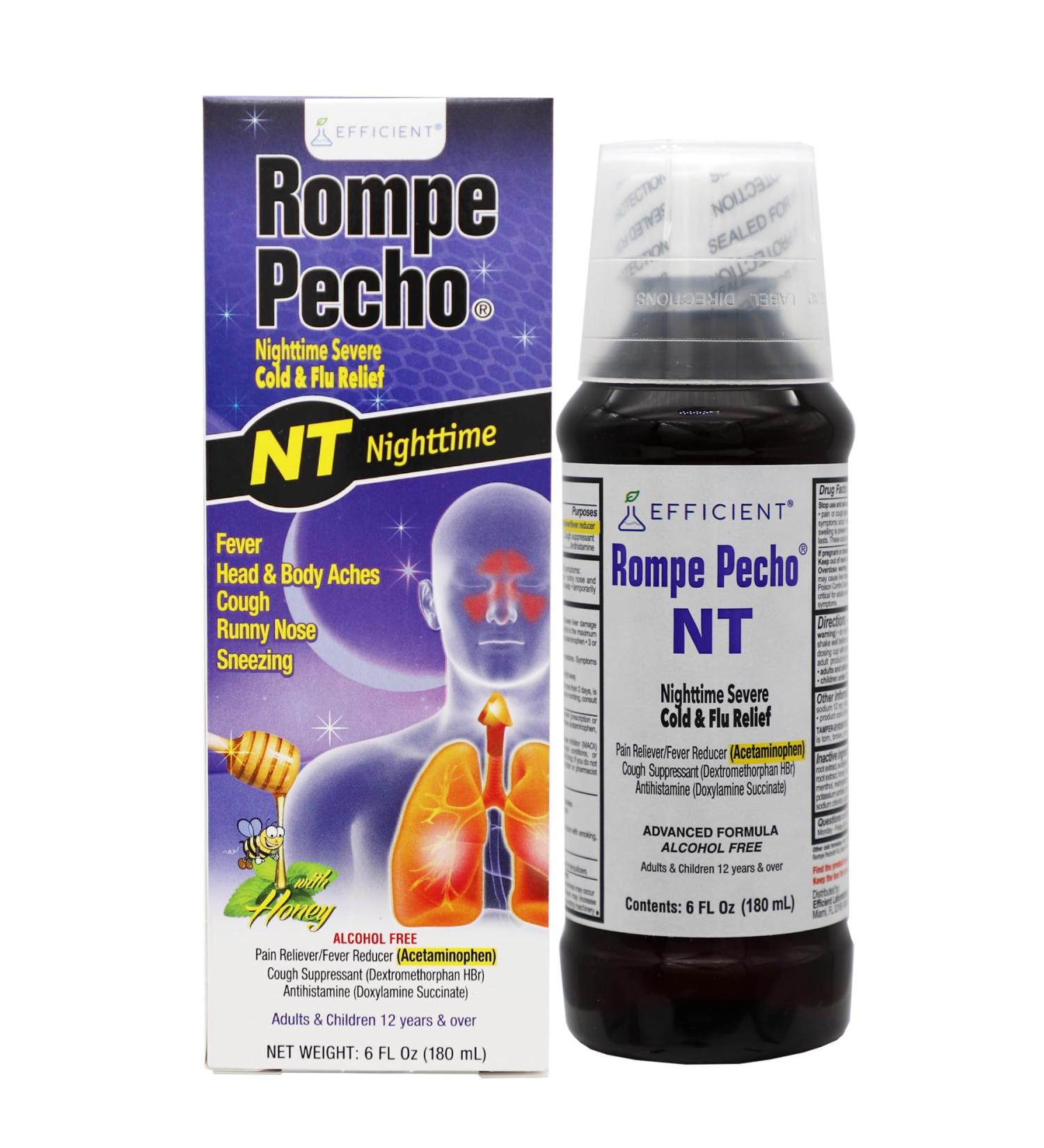 ROMPE PECHO Night Time (NT) Cold & Flu Relief Herbal Liquid Medicine for Nighttime Use with Honey and Eucalyptus Alcohol-Free 6 fl oz - Buy Online on GoSupps.com