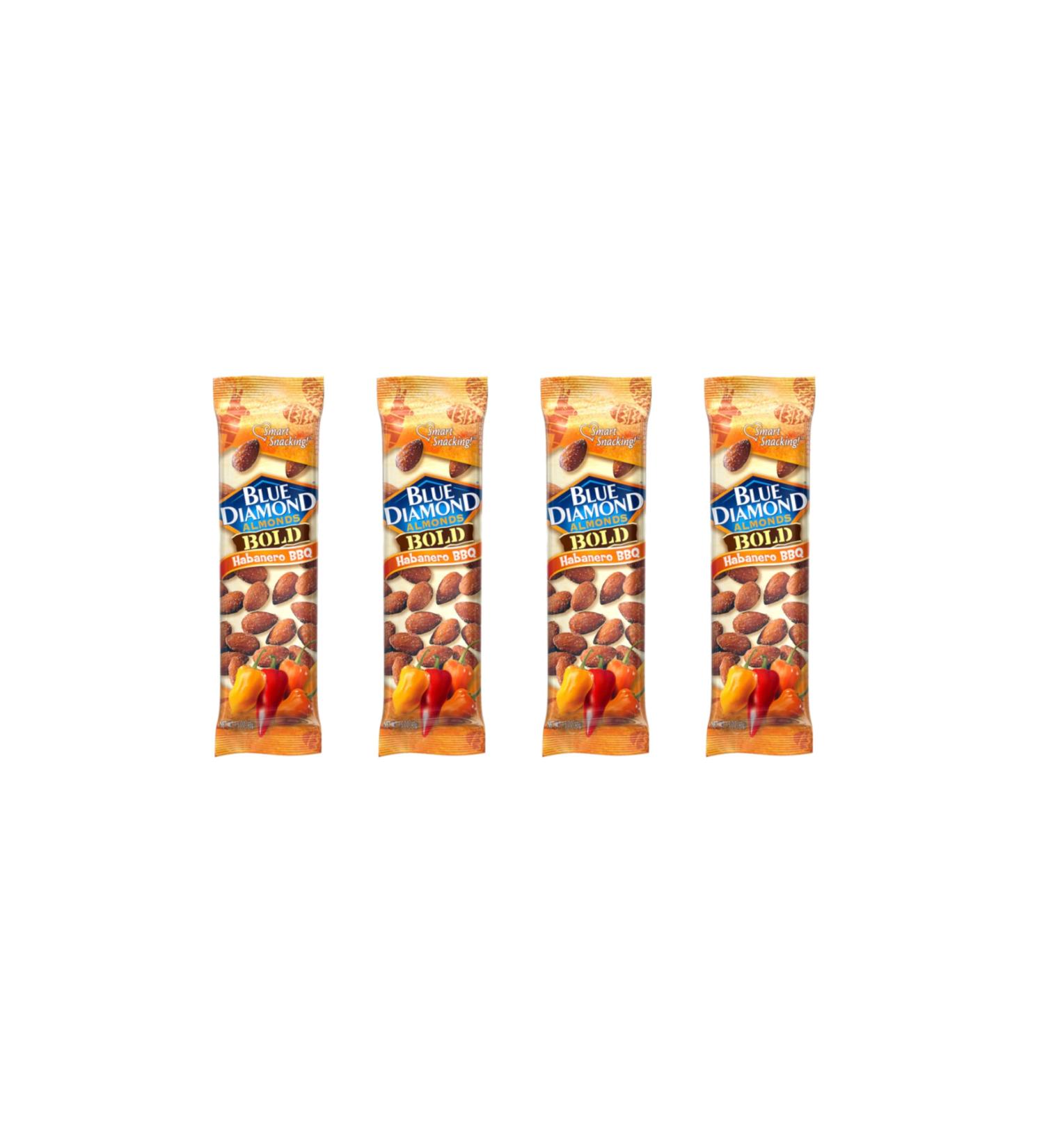 4 Bags Blue Diamond Flavoured Almonds Bold Habanero BBQ 1.5oz (43g) - Imported from USA