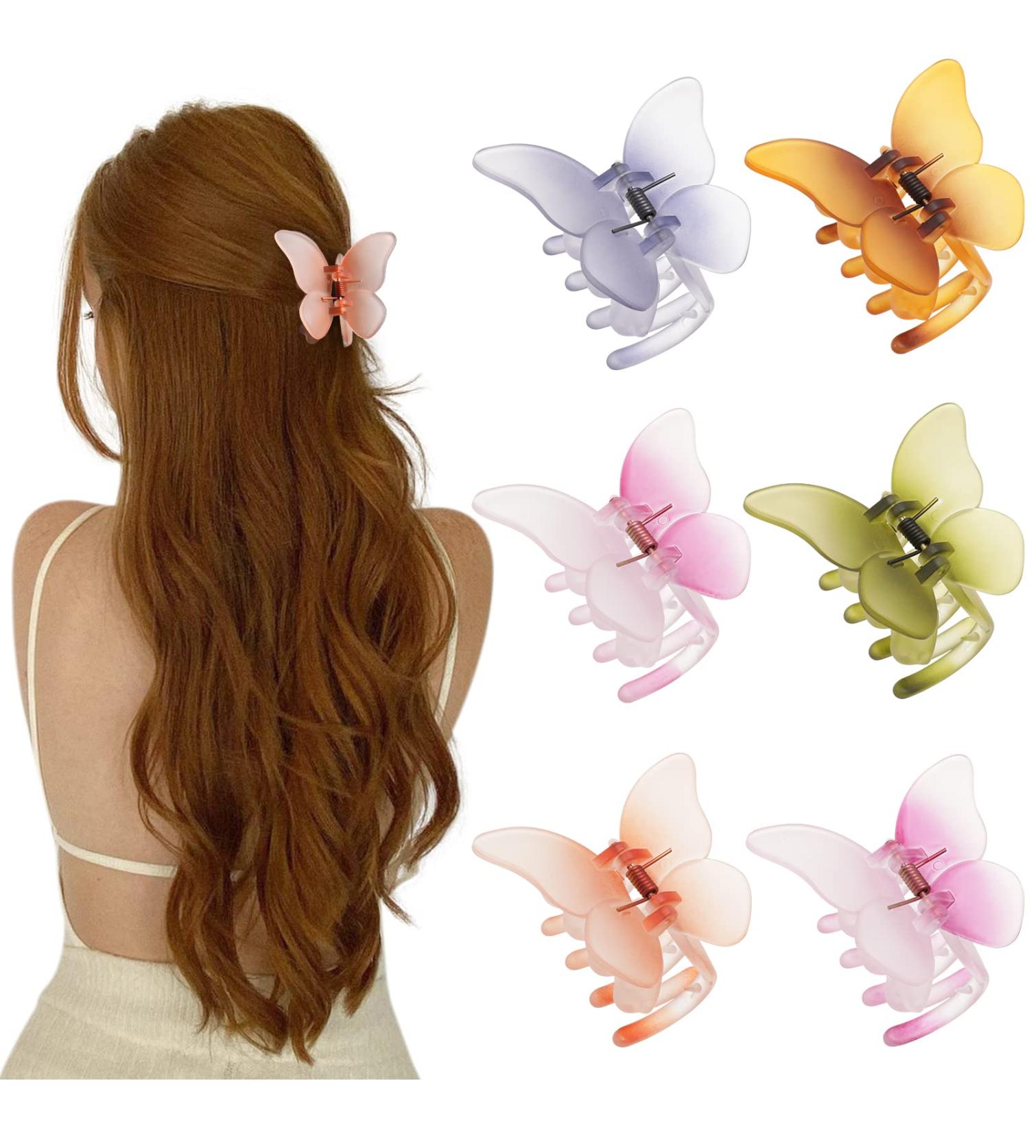 6PCS Non-slip Medium Butterfly Hair Claw Clips - Strong Hold Clips for Women/Girls - Matte Pink/Green/Brown/Blue/Orange - Buy Online on GoSupps.com