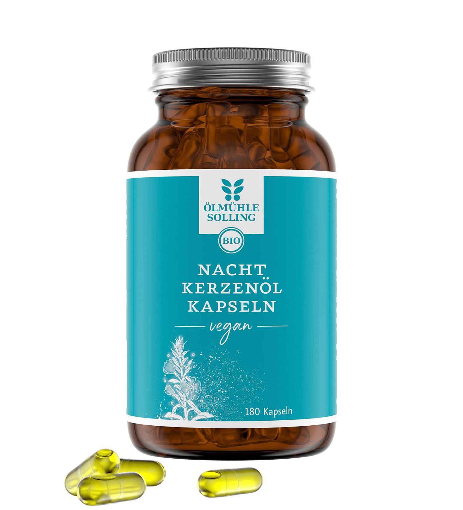 Organic Evening Primrose Oil Capsules - 180 Pieces | Cold-Pressed Gelatin-Free Naturally Milled from Solling Oil Mill - Buy Online on GoSupps.com