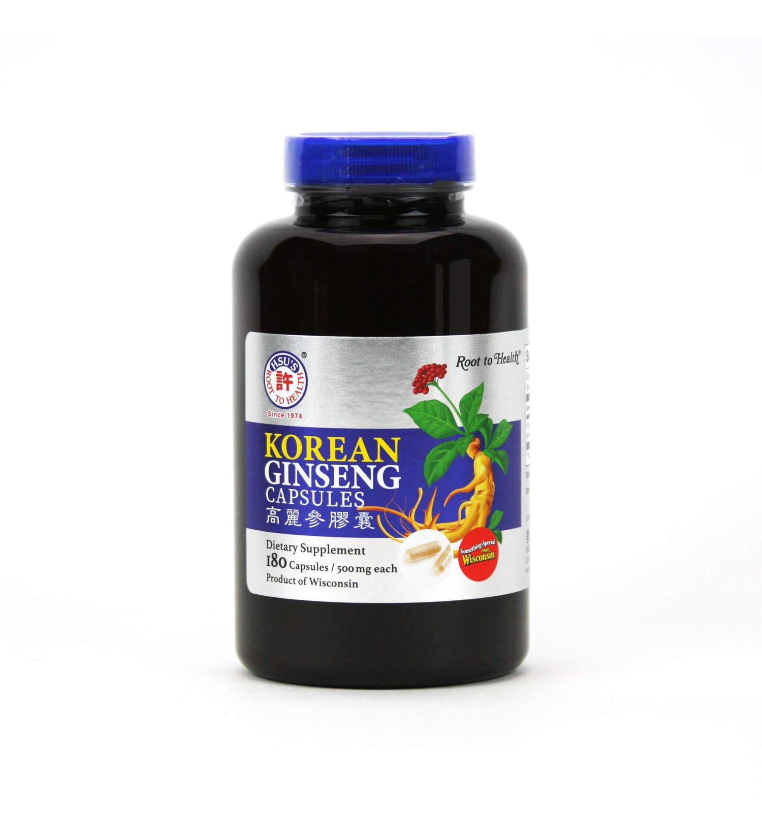 Hsu's SKU 1511 | Korean Ginseng Capsules 180 ct | Cultivated Wisconsin Korean Ginseng Direct from Ginseng Gardens | 180 | 500 mg 180 ct Capsules Bottle - Buy Online on GoSupps.com